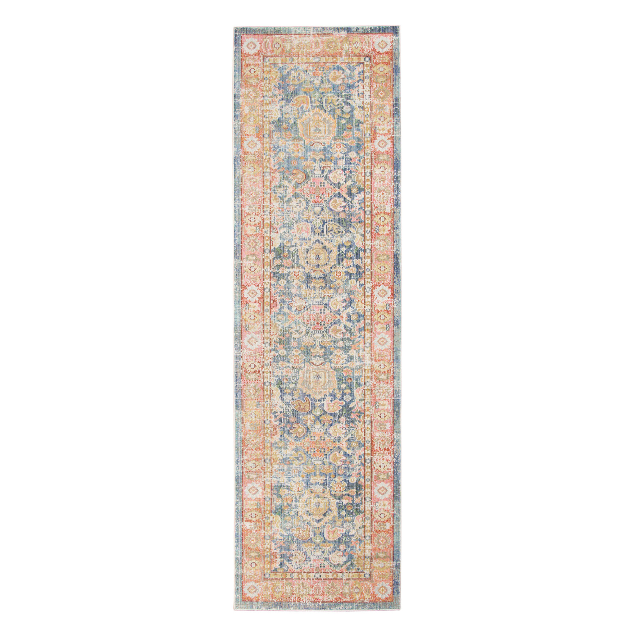 8 Blue Floral Power Loom Runner Rug