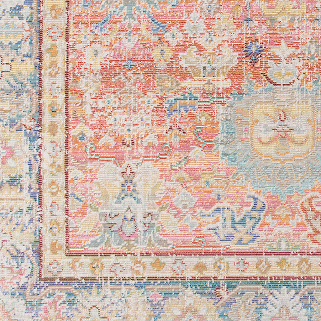 5" X 8" Blue Gold and Orange Floral Power Loom Area Rug