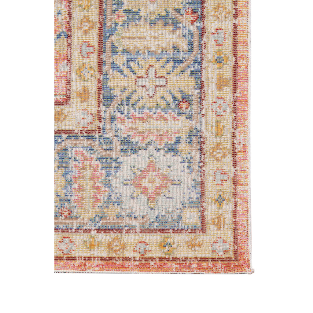 5" X 8" Blue Gold and Orange Floral Power Loom Area Rug