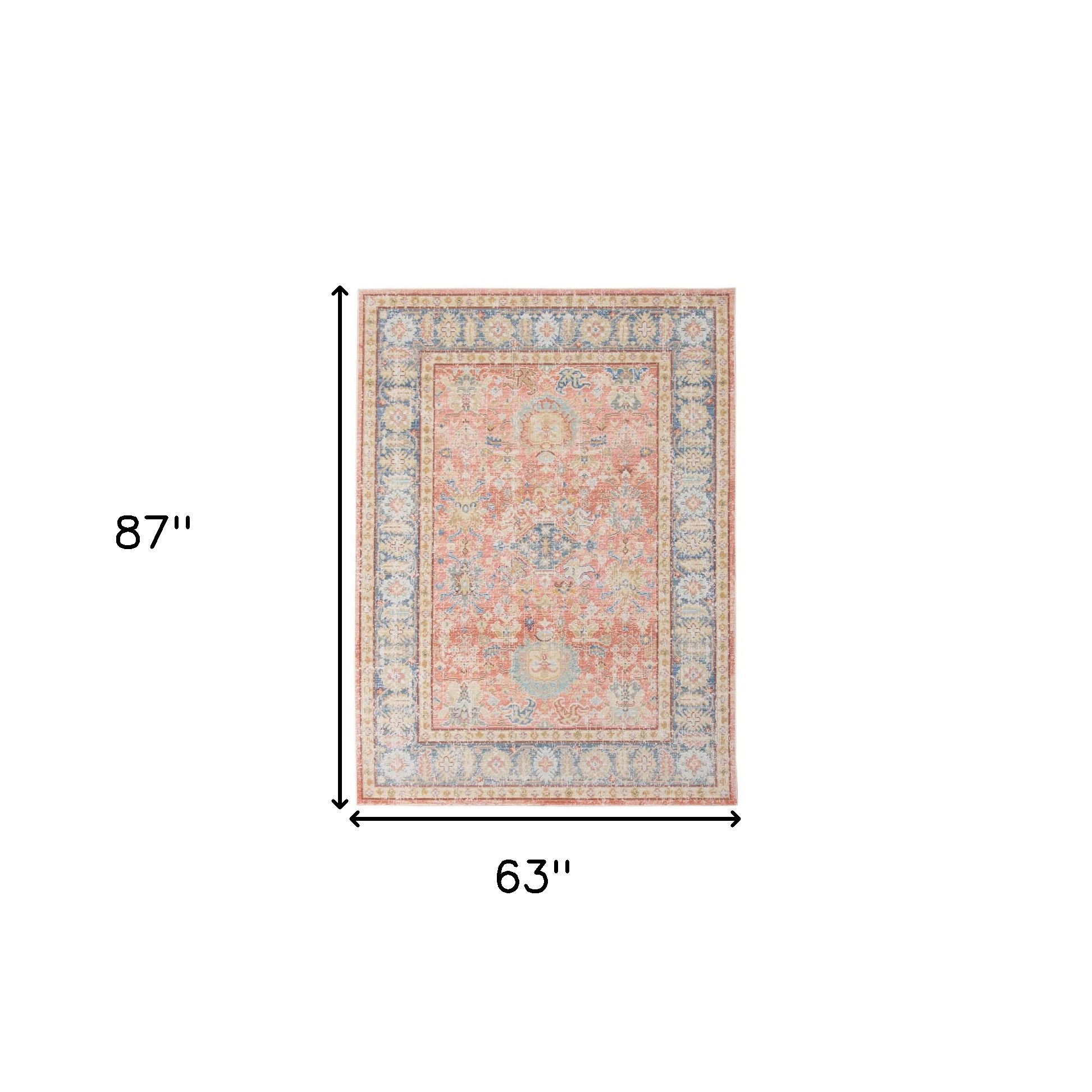 5" X 8" Blue Gold and Orange Floral Power Loom Area Rug