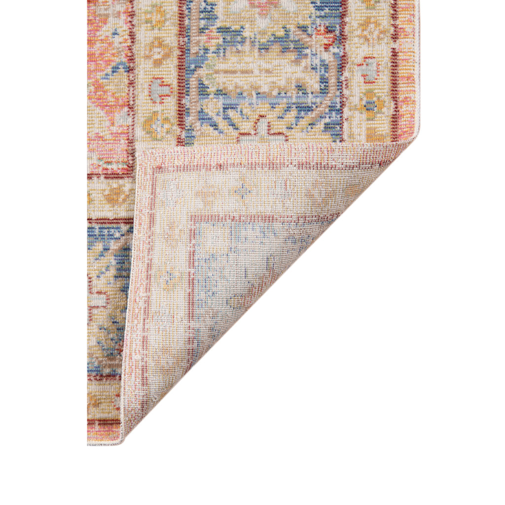 5" X 8" Blue Gold and Orange Floral Power Loom Area Rug