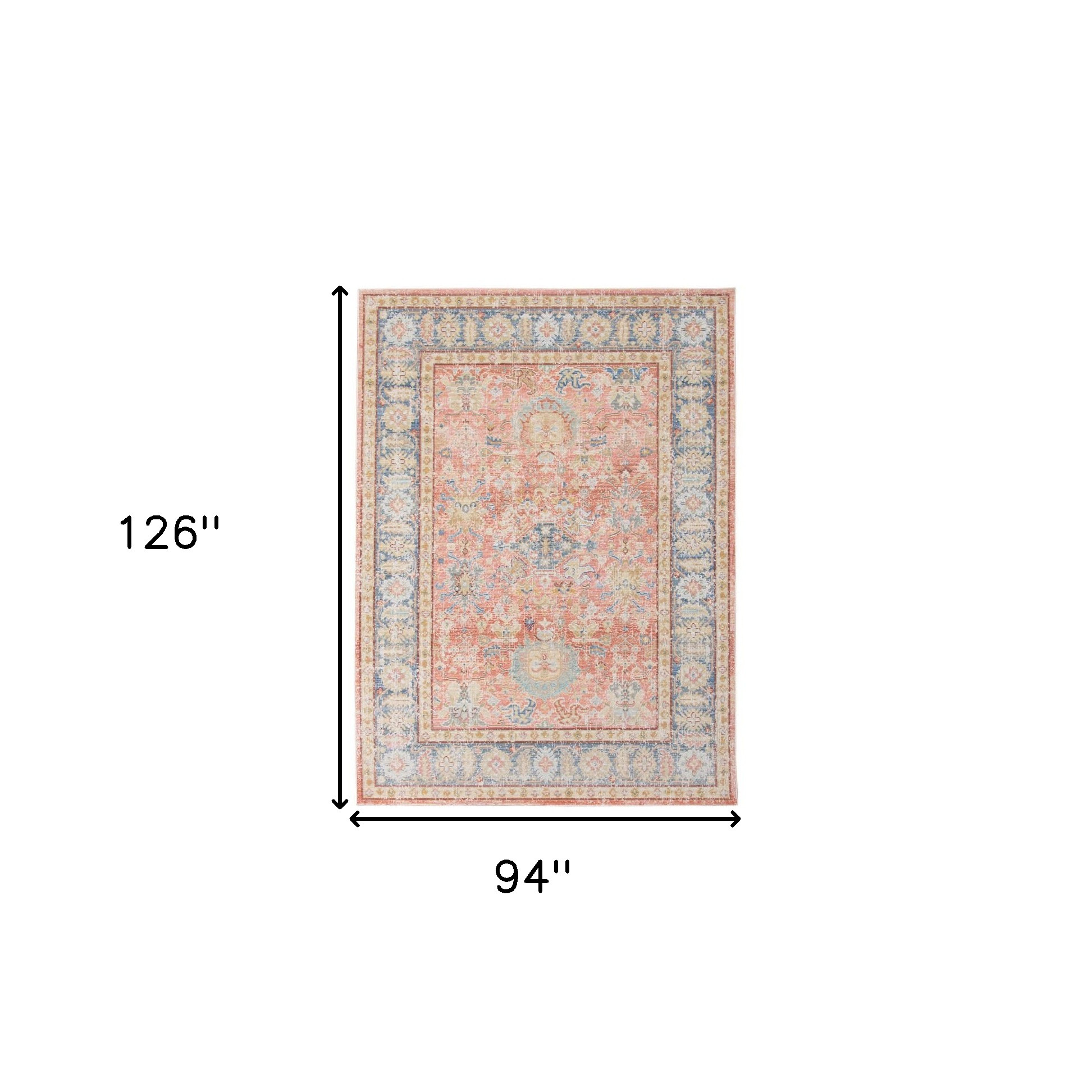 8" X 10" Blue Gold and Orange Floral Power Loom Area Rug