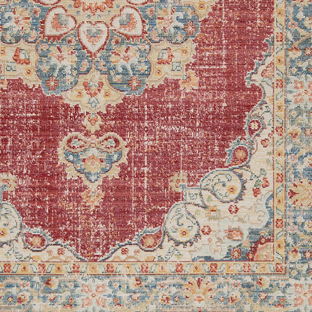 5" X 8" Orange Red and Gold Medallion Power Loom Area Rug
