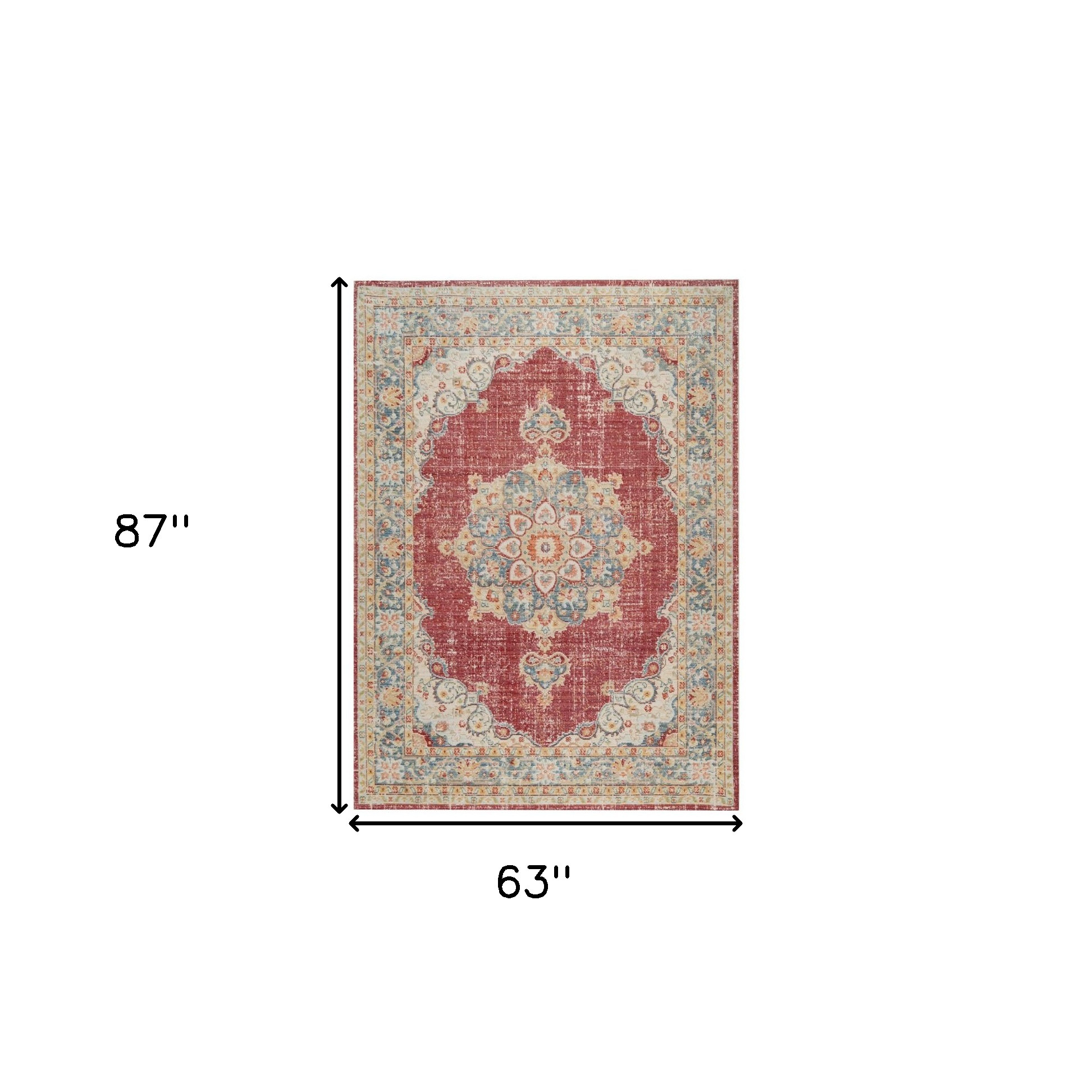 5" X 8" Orange Red and Gold Medallion Power Loom Area Rug