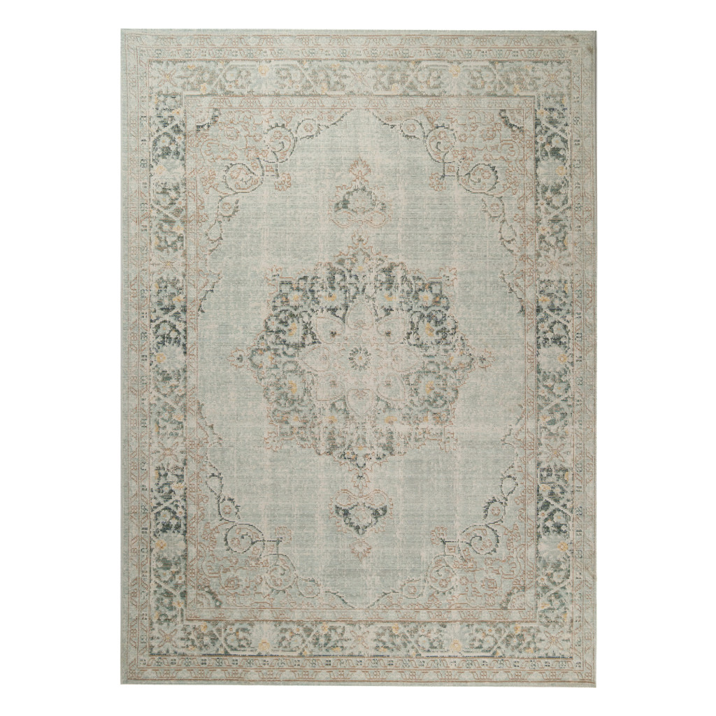 9' X 13' Sea Green Medallion Power Loom Area Rug-532015-1