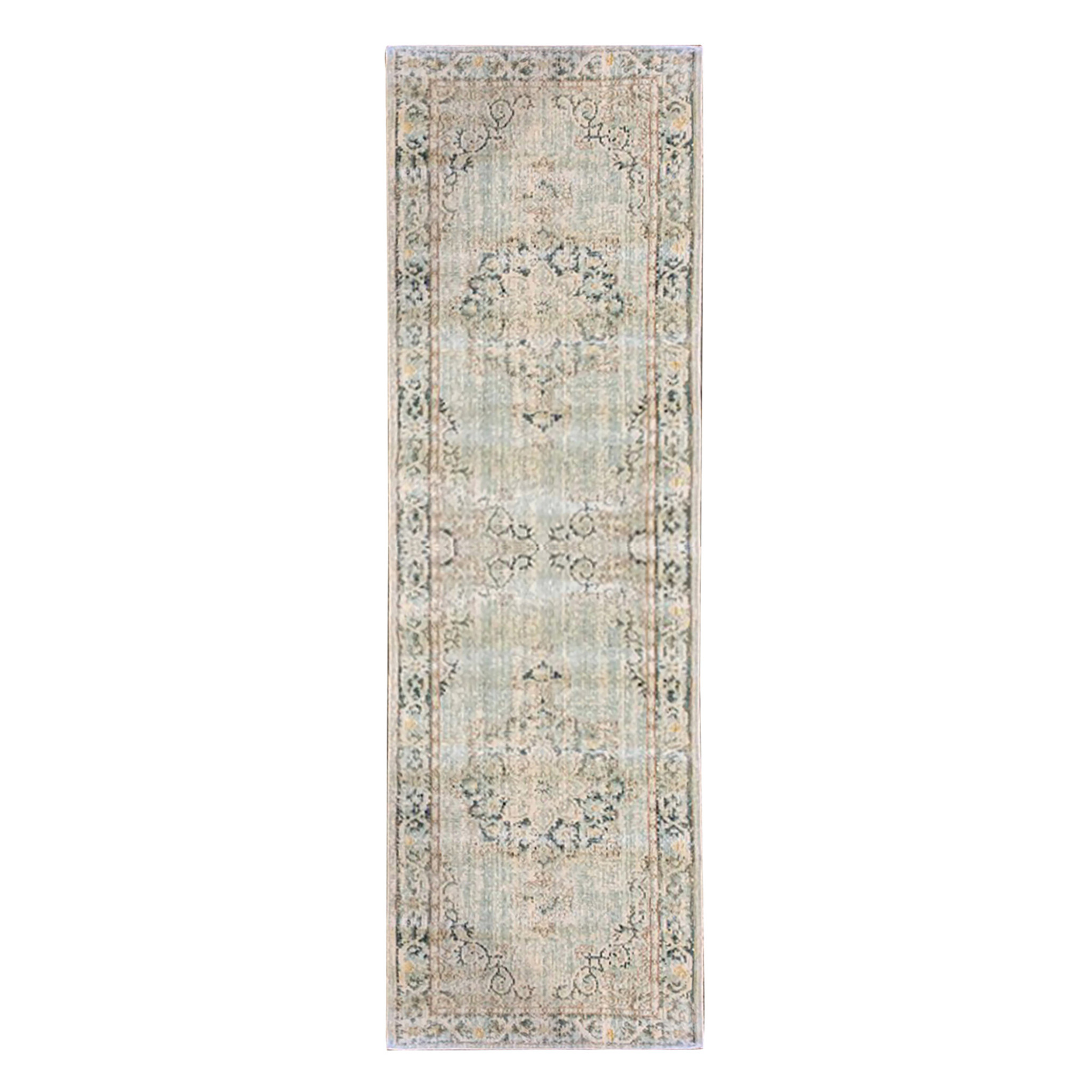 8 Sea green Medallion Power Loom Runner Rug