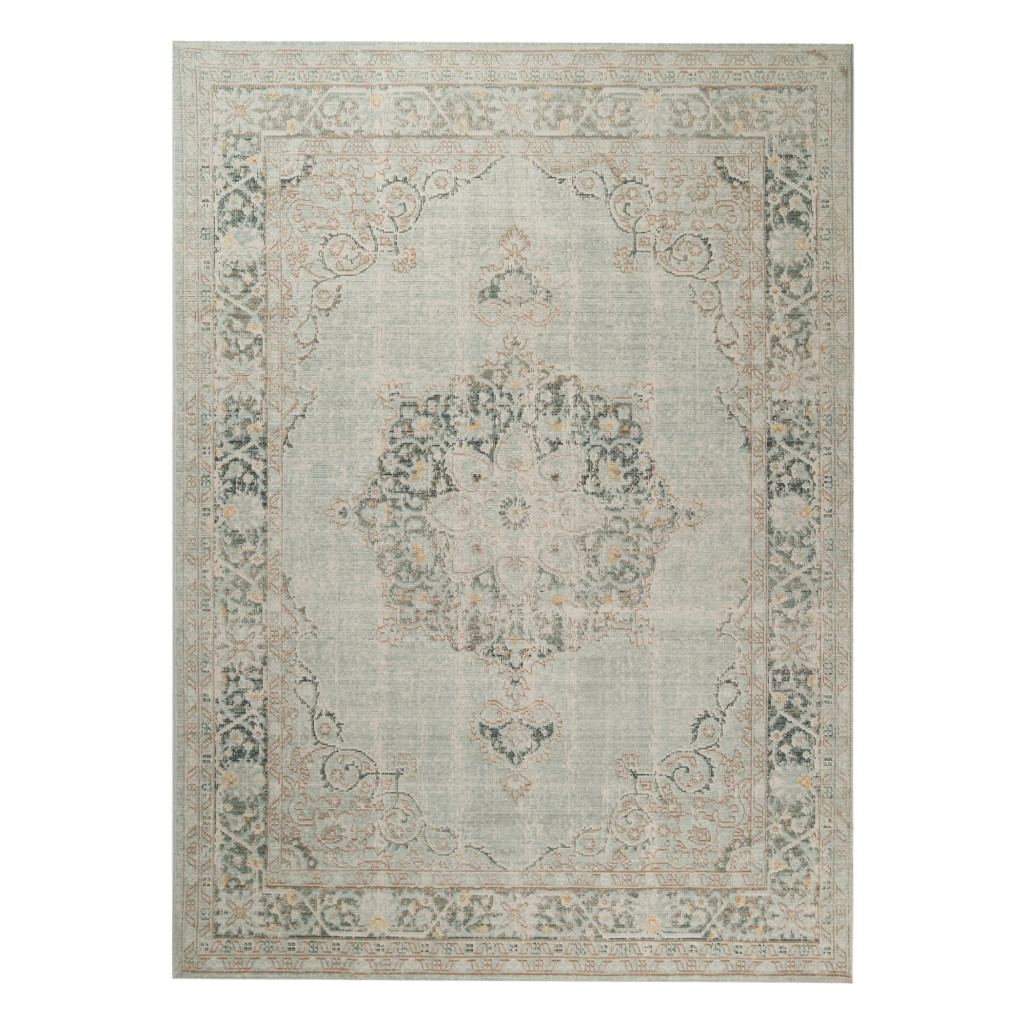 4 x 6 Sea green Medallion Power Loom Area Rug