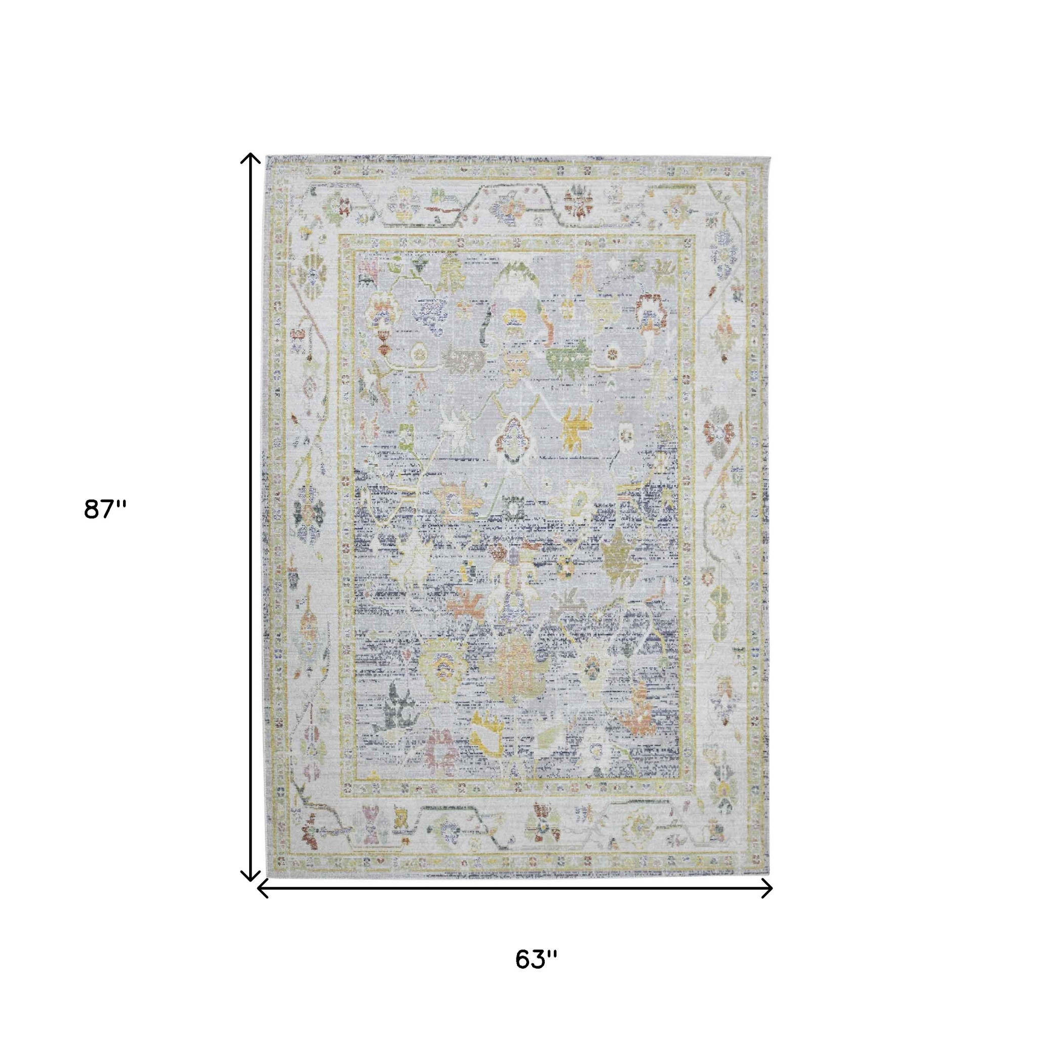 5" X 8" Charcoal and Ivory Floral Power Loom Area Rug