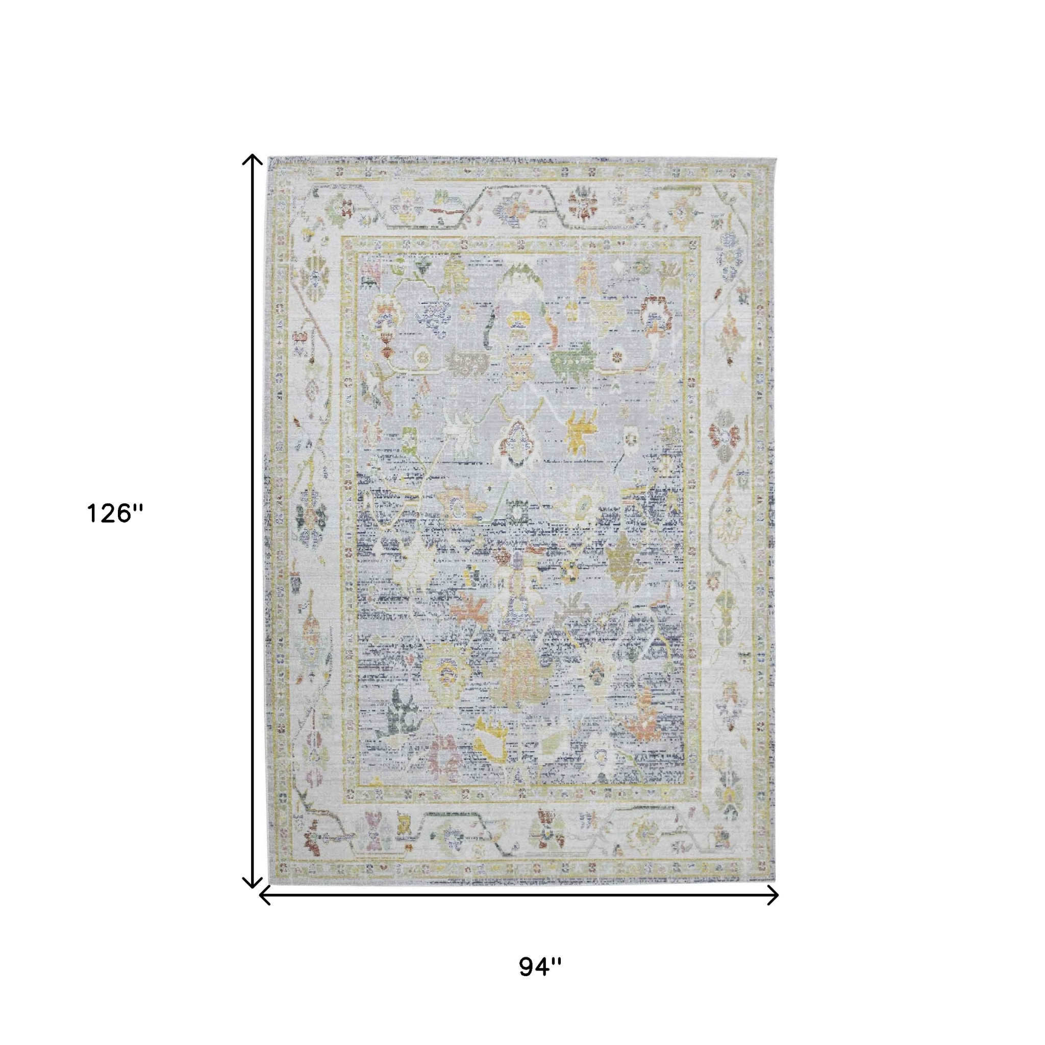 8" X 10" Charcoal and Ivory Floral Power Loom Area Rug
