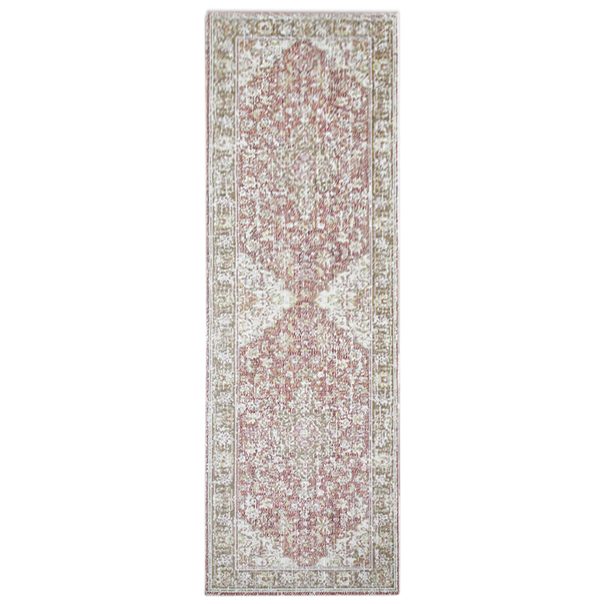 8 coral Medallion Power Loom Runner Rug