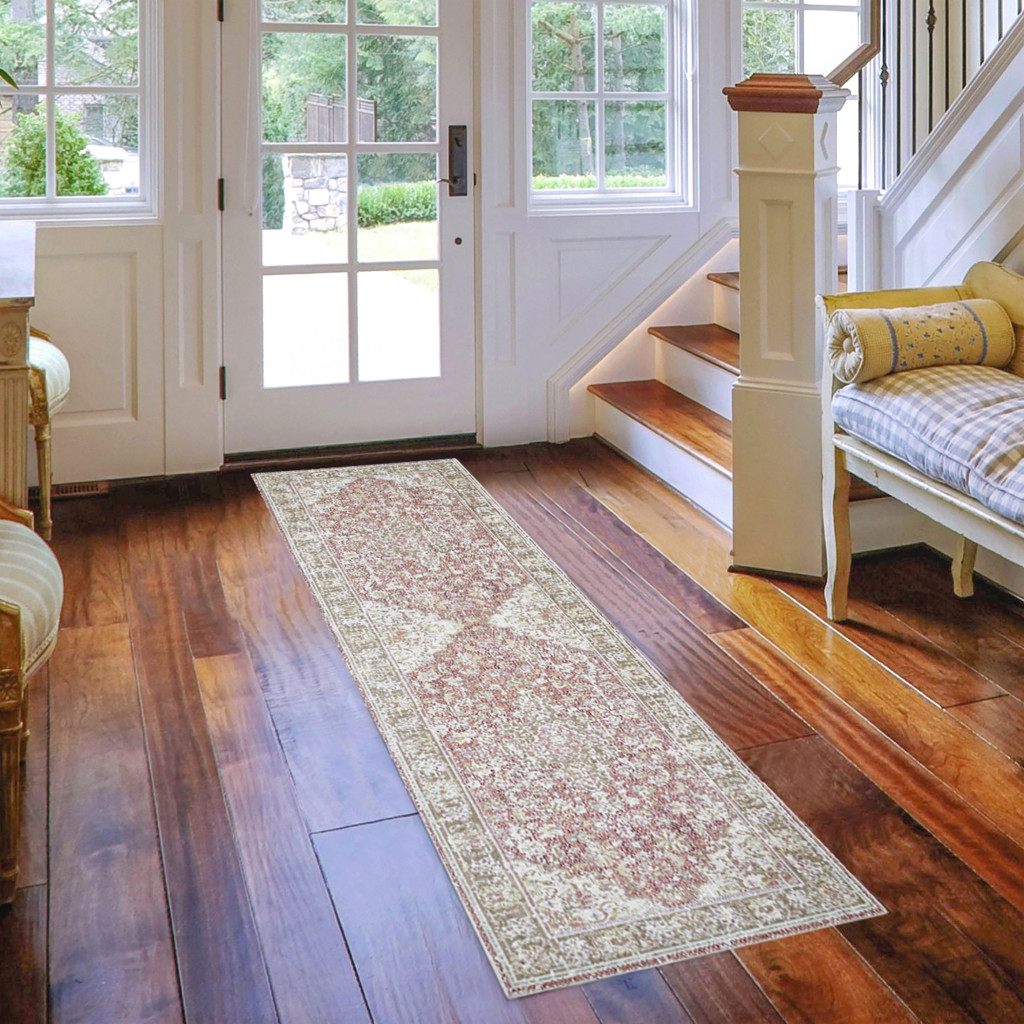 8" Sage and Gray Medallion Power Loom Runner Rug