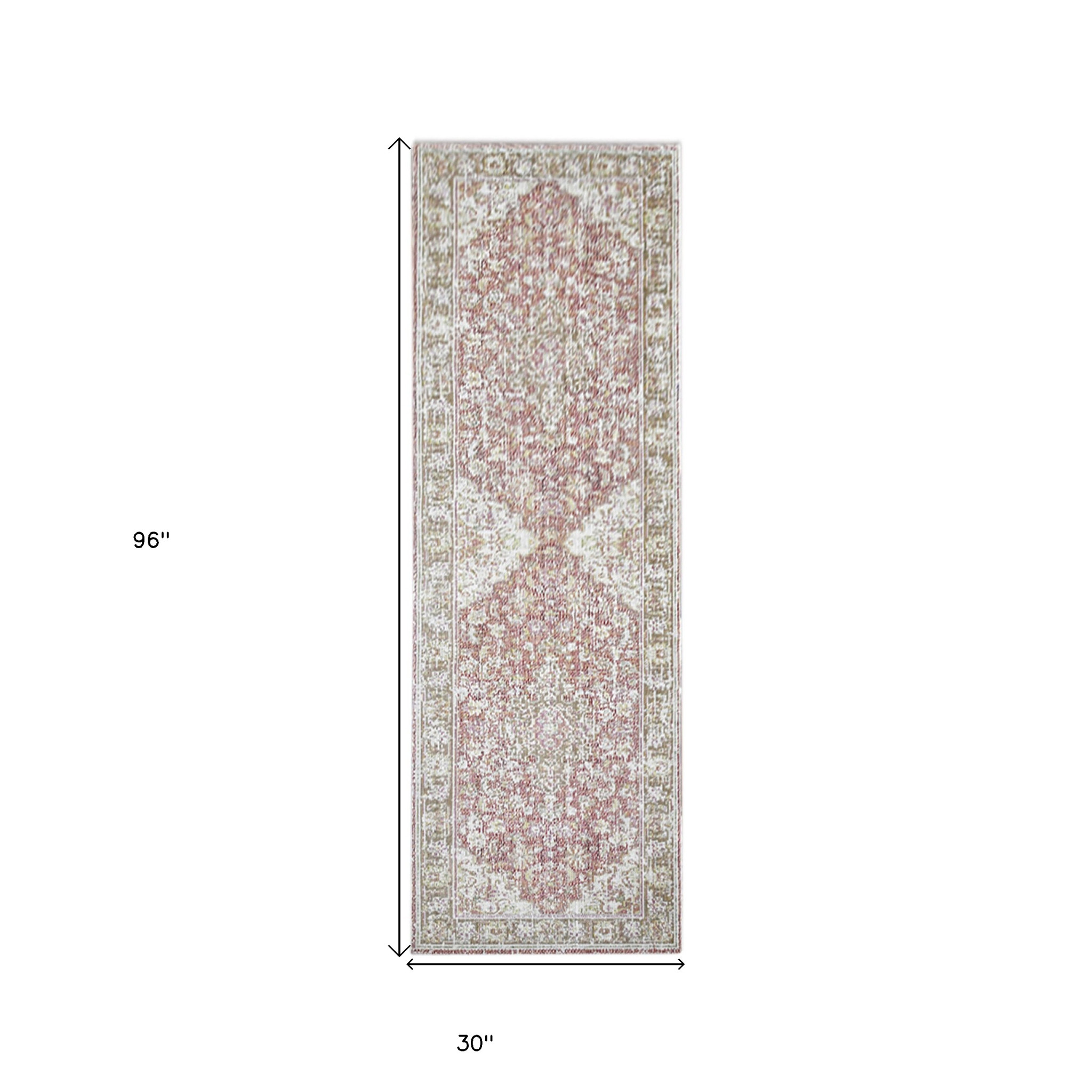 8" Sage and Gray Medallion Power Loom Runner Rug