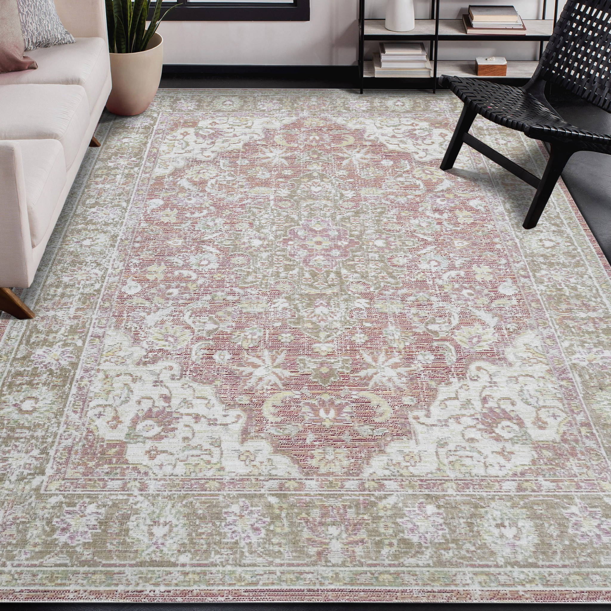 5" X 8" Sage and Gray Medallion Power Loom Area Rug