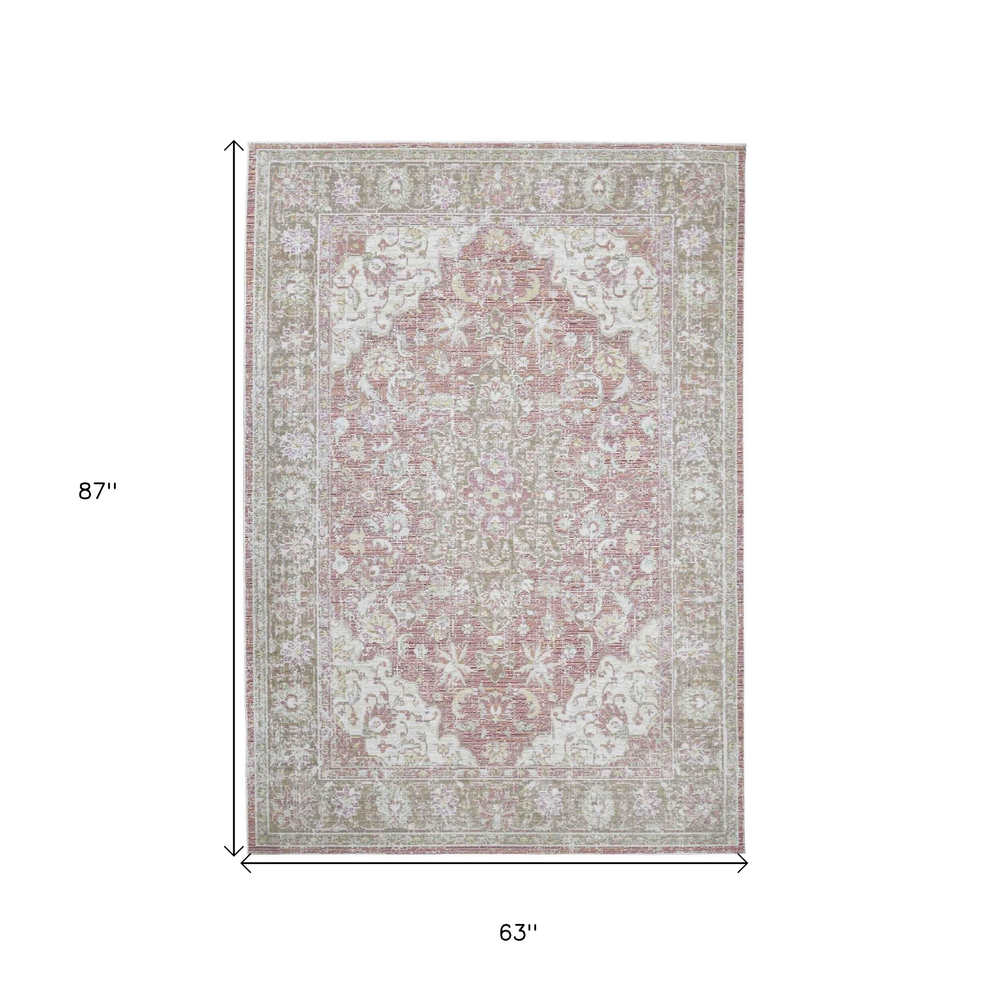 5" X 8" Sage and Gray Medallion Power Loom Area Rug
