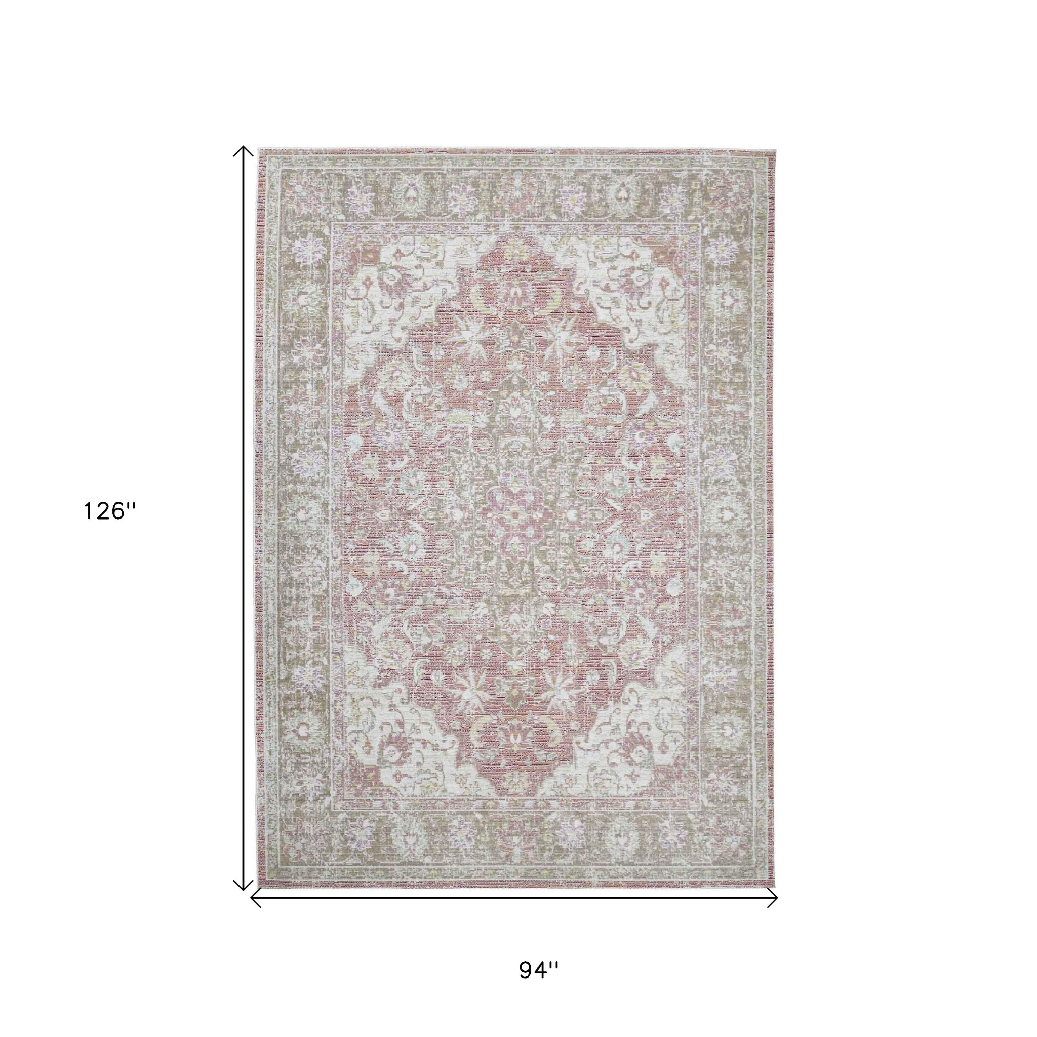 8" X 10" Sage and Gray Medallion Power Loom Area Rug
