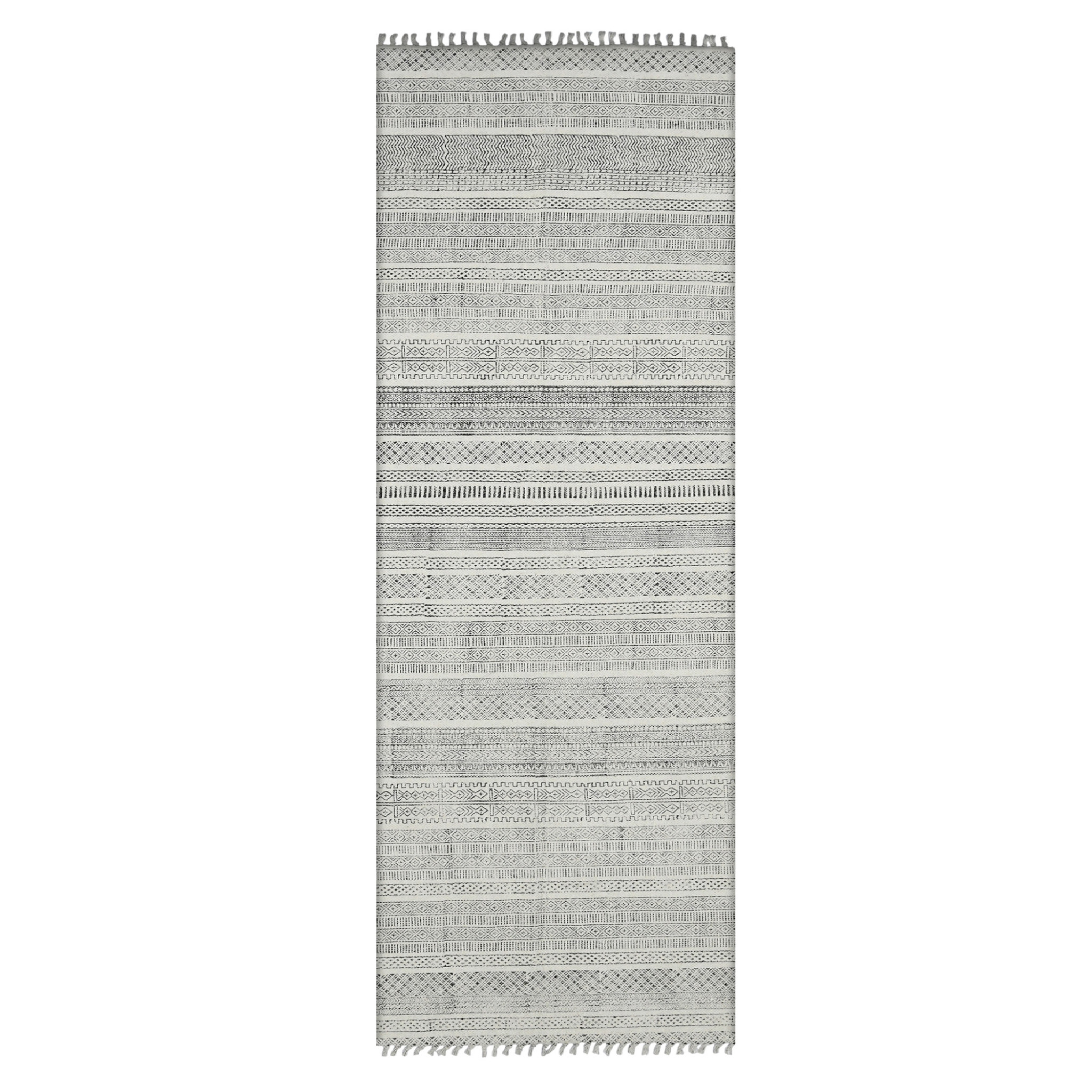 8 charcoal geometric Flatweave Handmade Distressed Runner Rug