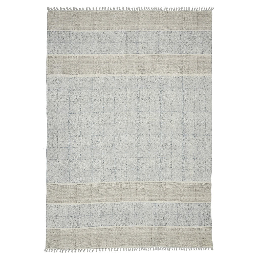 5 x 7 Blue Oriental Flatweave Handmade Distressed Area Rug With Fringe