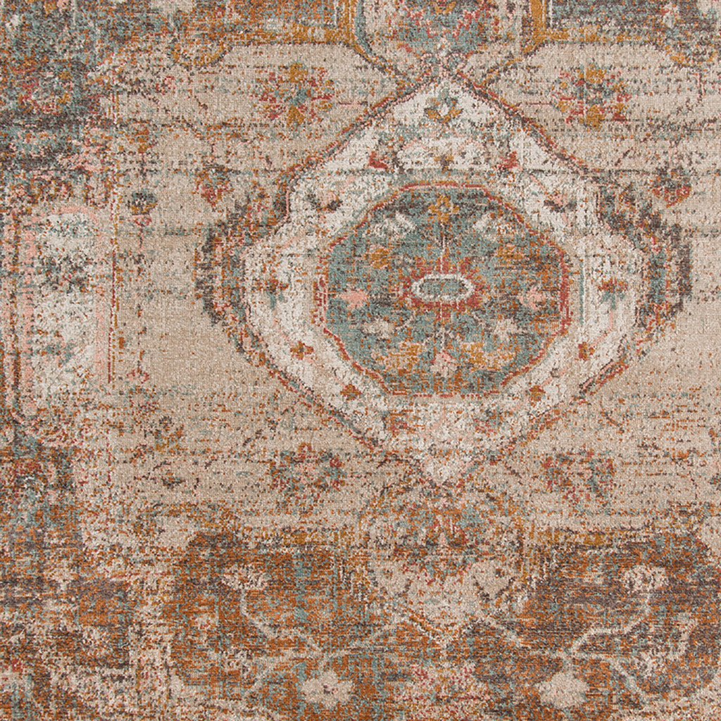 7" Beige Gray and Taupe Medallion Power Loom Runner Rug