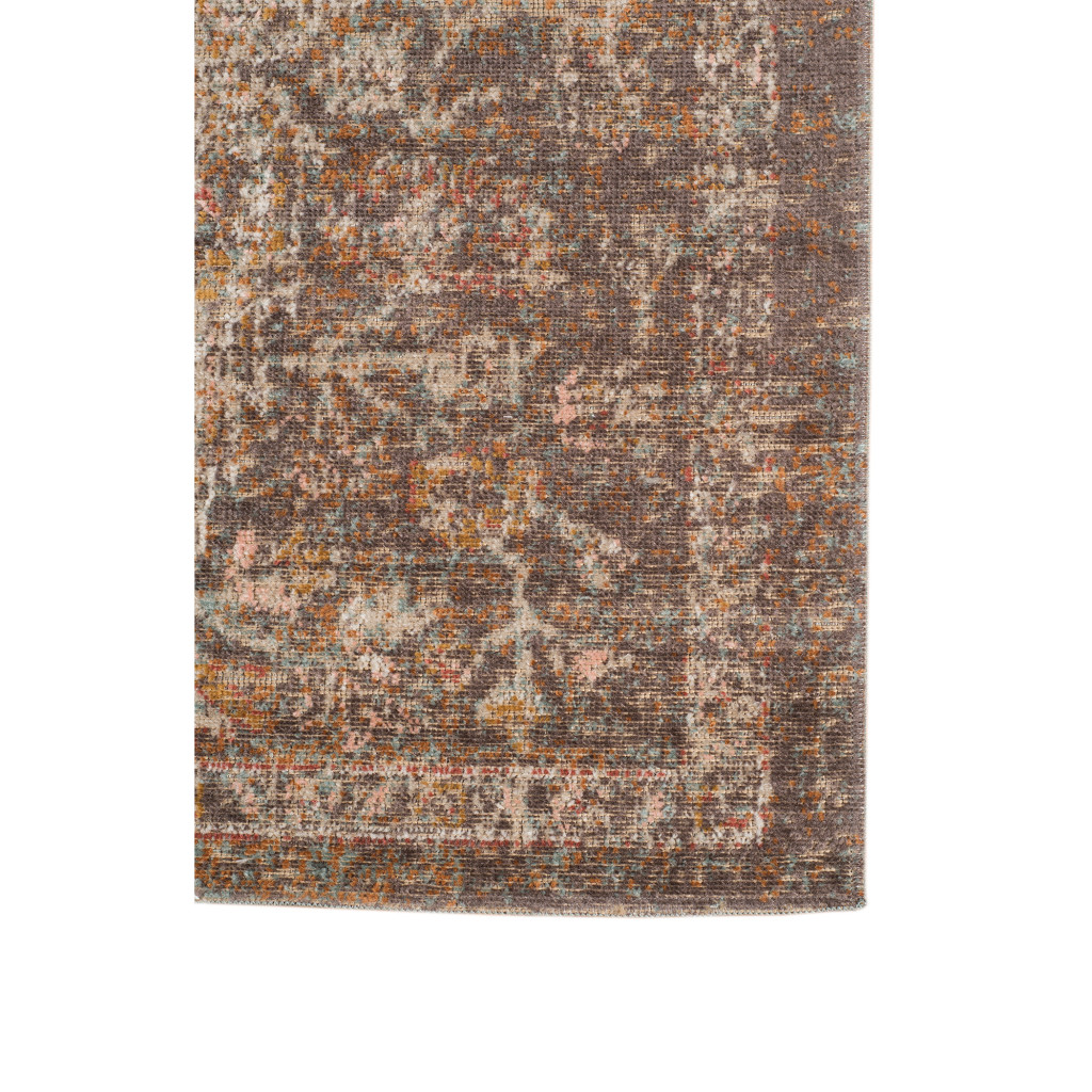 7" Beige Gray and Taupe Medallion Power Loom Runner Rug