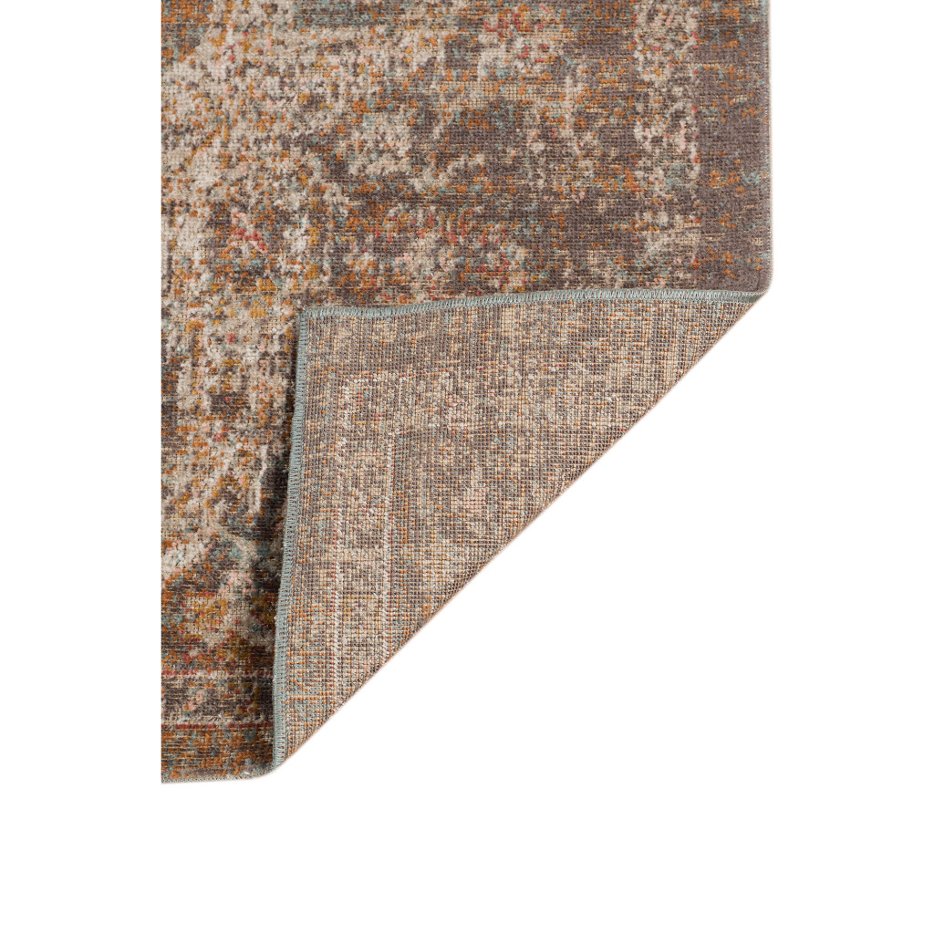 7" Beige Gray and Taupe Medallion Power Loom Runner Rug