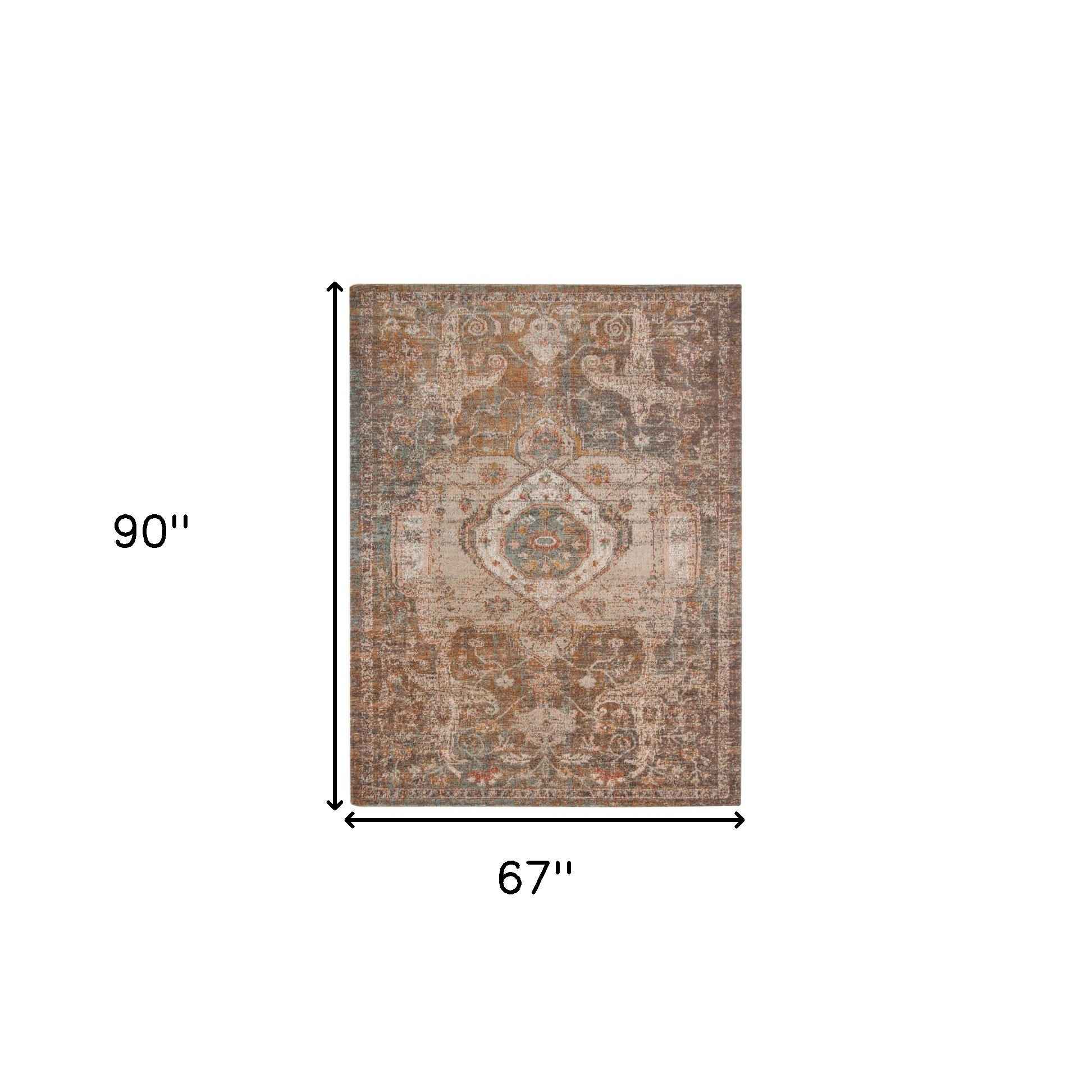 6" X 8" Beige Gray and Taupe Medallion Power Loom Area Rug
