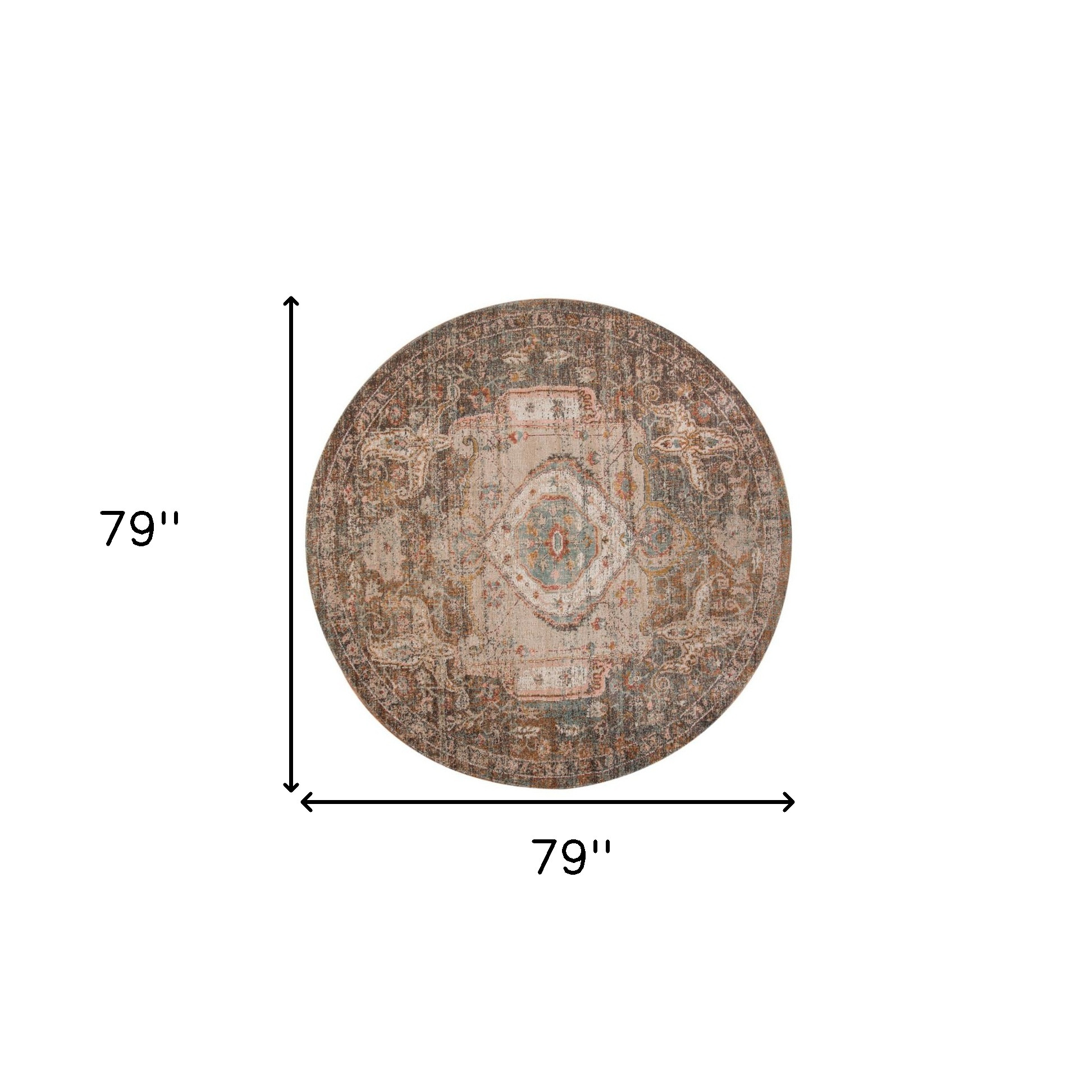 6" Beige Gray and Taupe Medallion Power Loom Round Rug