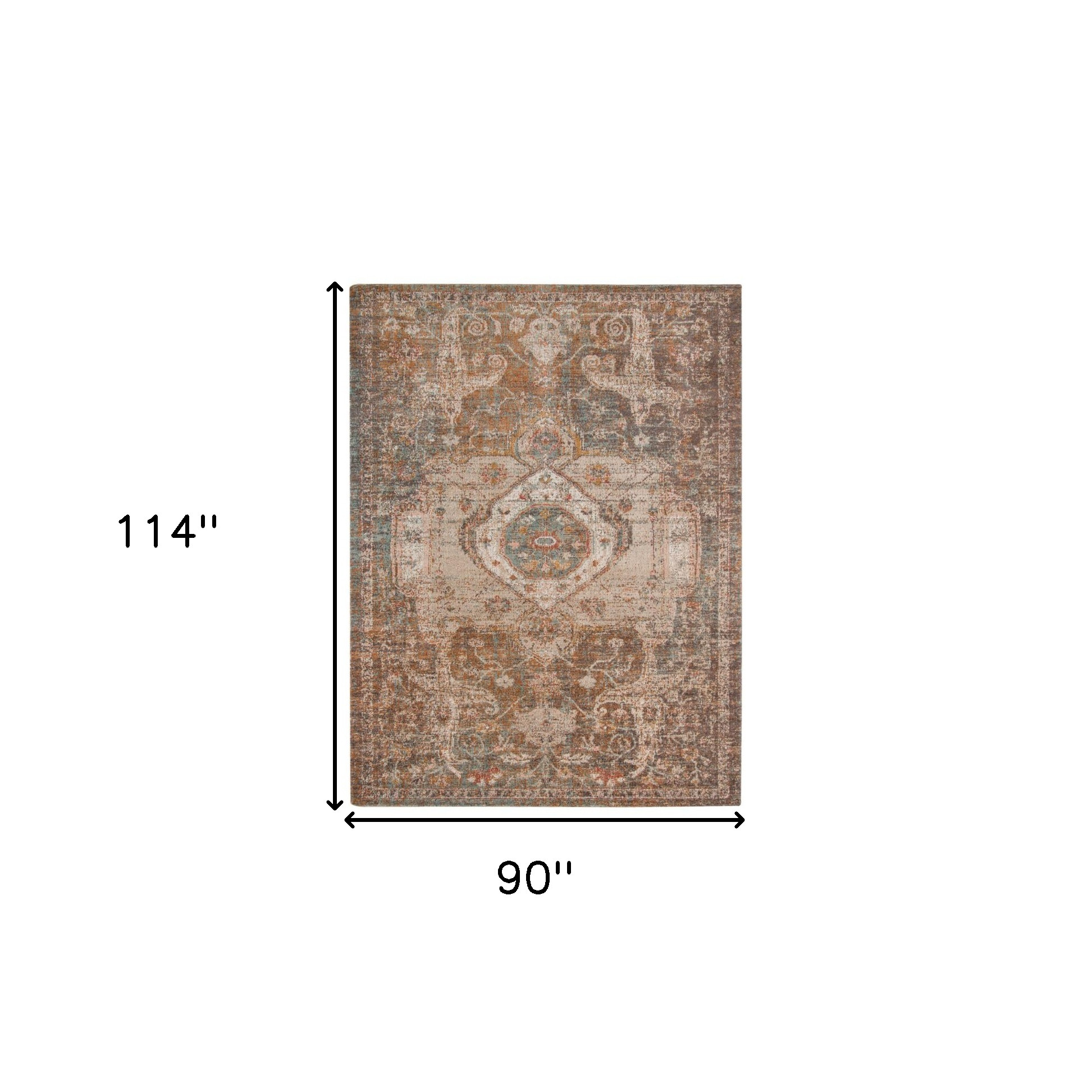 7" X 9" Beige Gray and Taupe Medallion Power Loom Area Rug