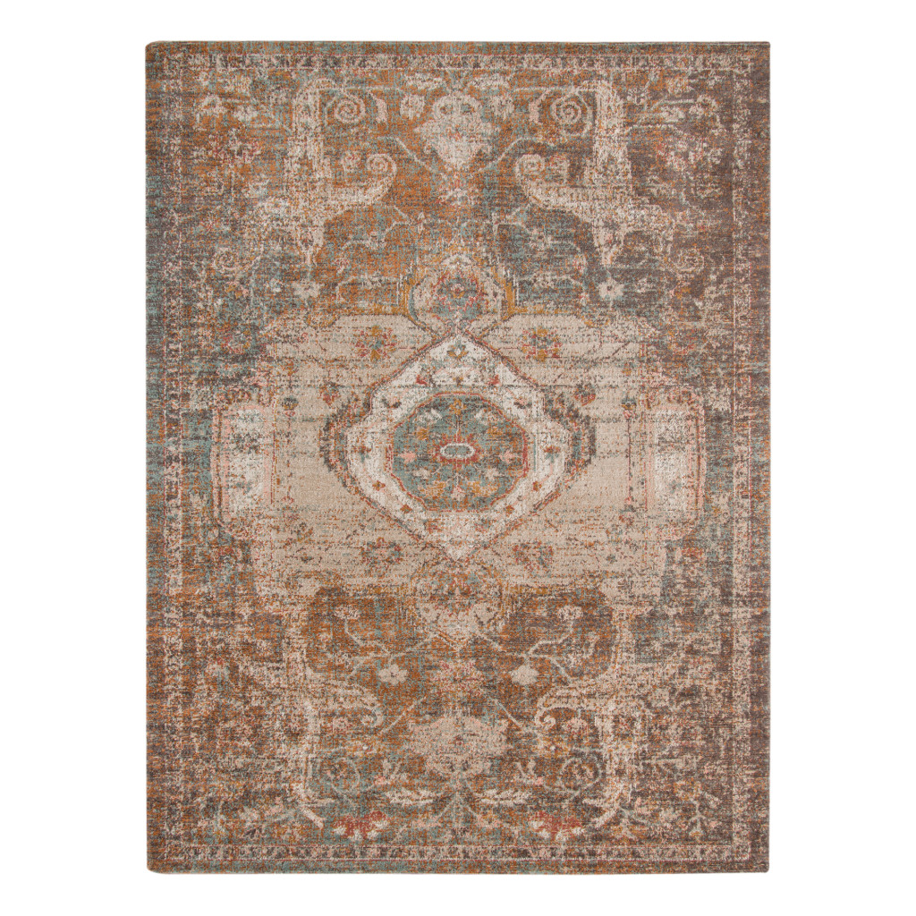 9" X 12" Beige Gray and Taupe Medallion Power Loom Area Rug