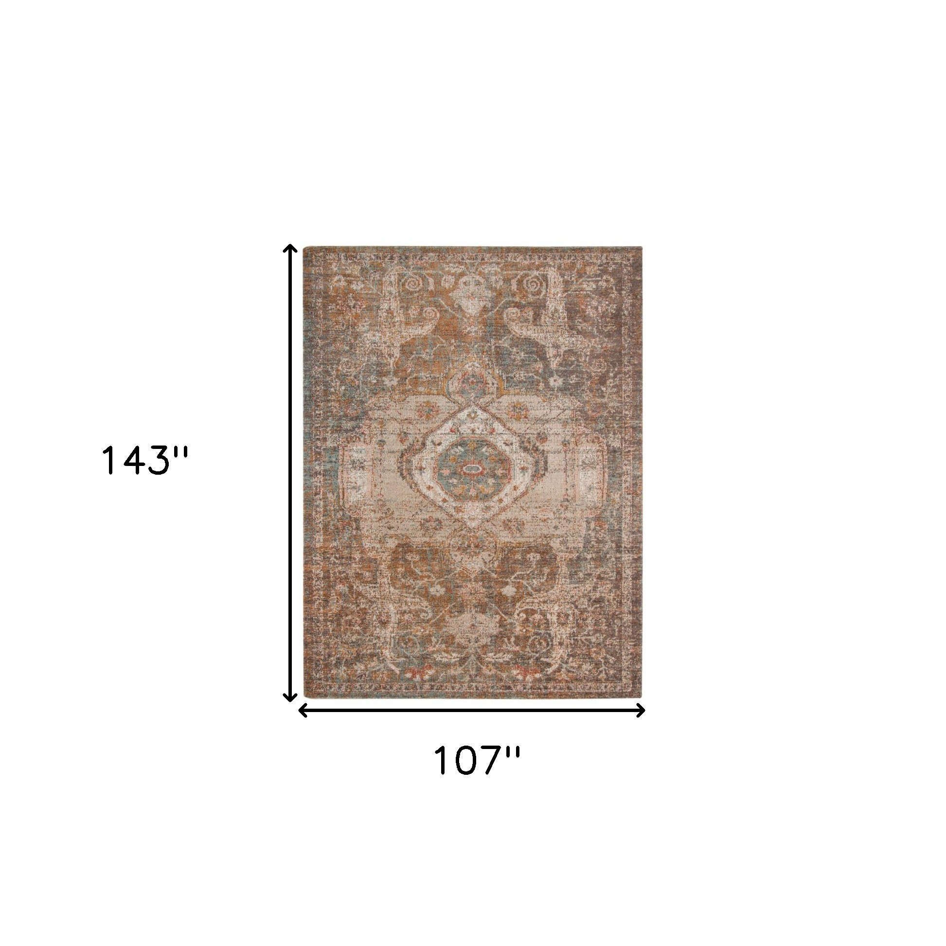 9" X 12" Beige Gray and Taupe Medallion Power Loom Area Rug