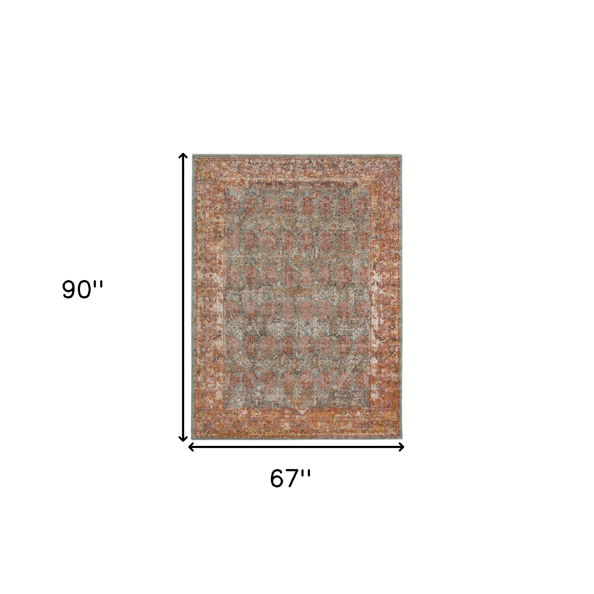 6" X 8" Teal and Orange Medallion Power Loom Area Rug