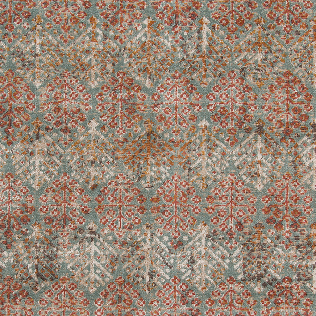 7" X 9" Teal and Orange Medallion Power Loom Worn Faded Area Rug