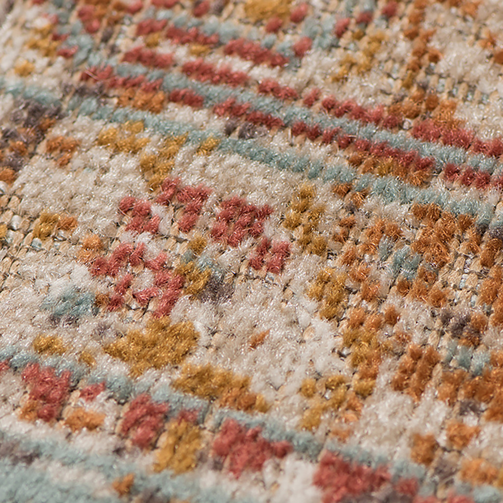 7" X 9" Teal and Orange Medallion Power Loom Worn Faded Area Rug