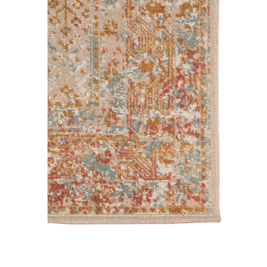 7" Beige and Orange Southwestern Power Loom Runner Rug