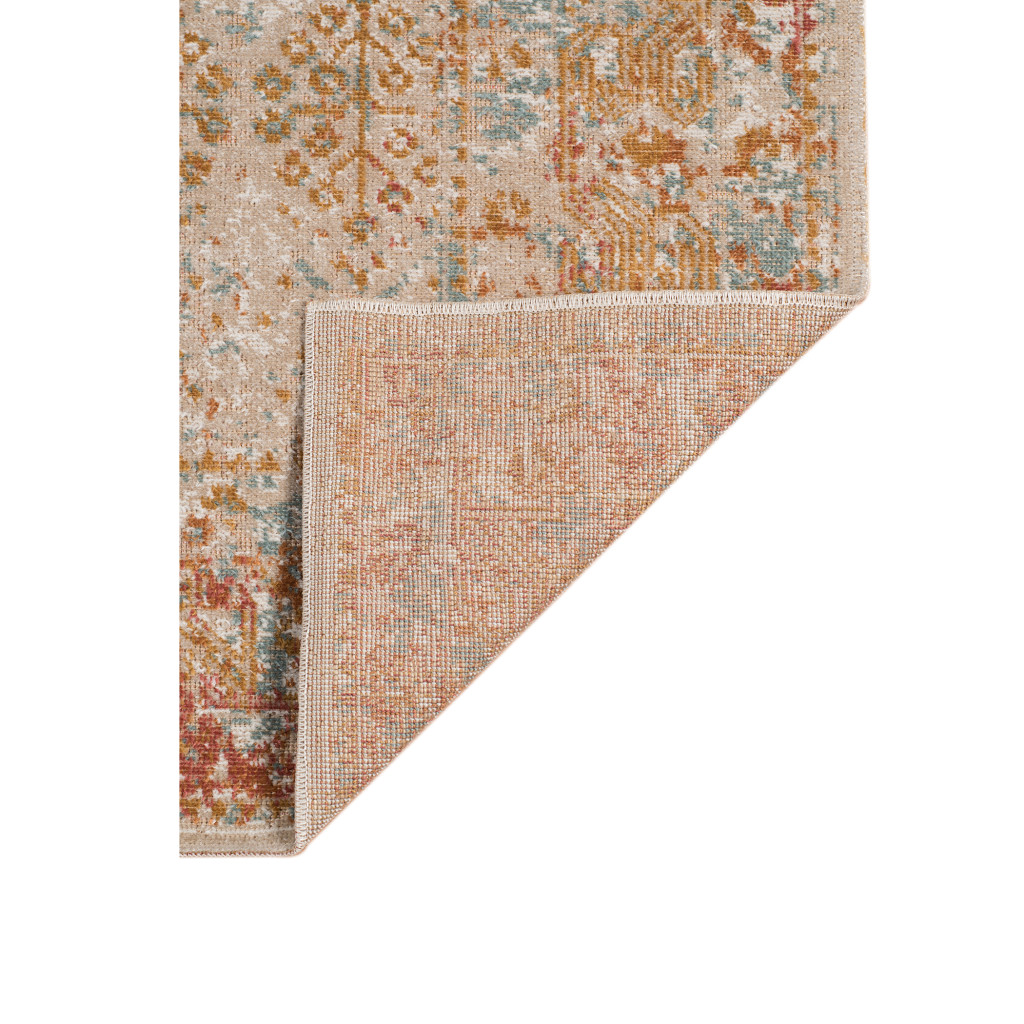 7" Beige and Orange Southwestern Power Loom Runner Rug