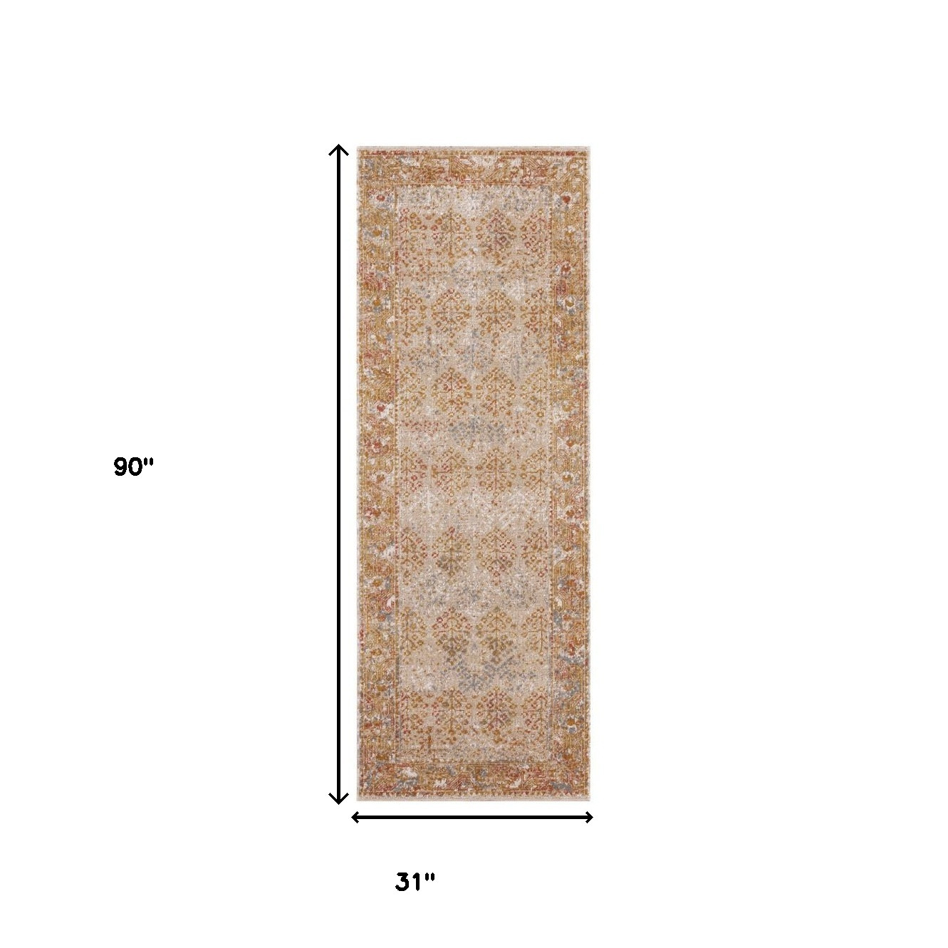 7" Beige and Orange Southwestern Power Loom Runner Rug