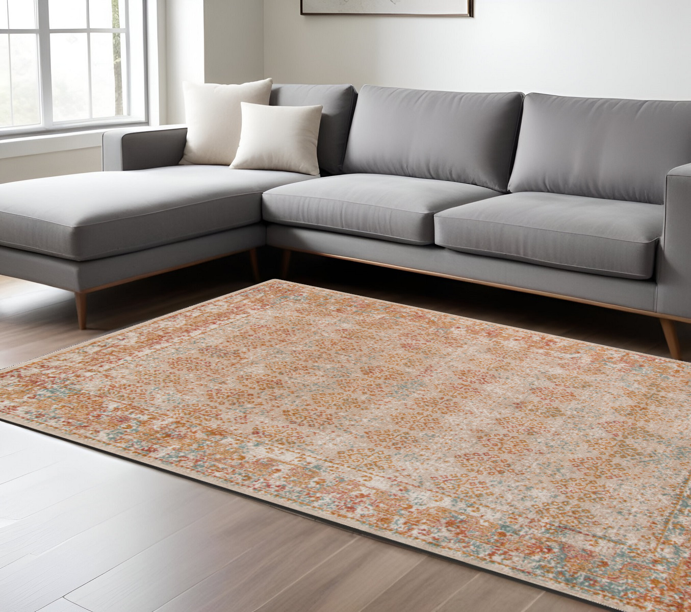 6' X 8' Beige And Orange Southwestern Area Rug-532074-1