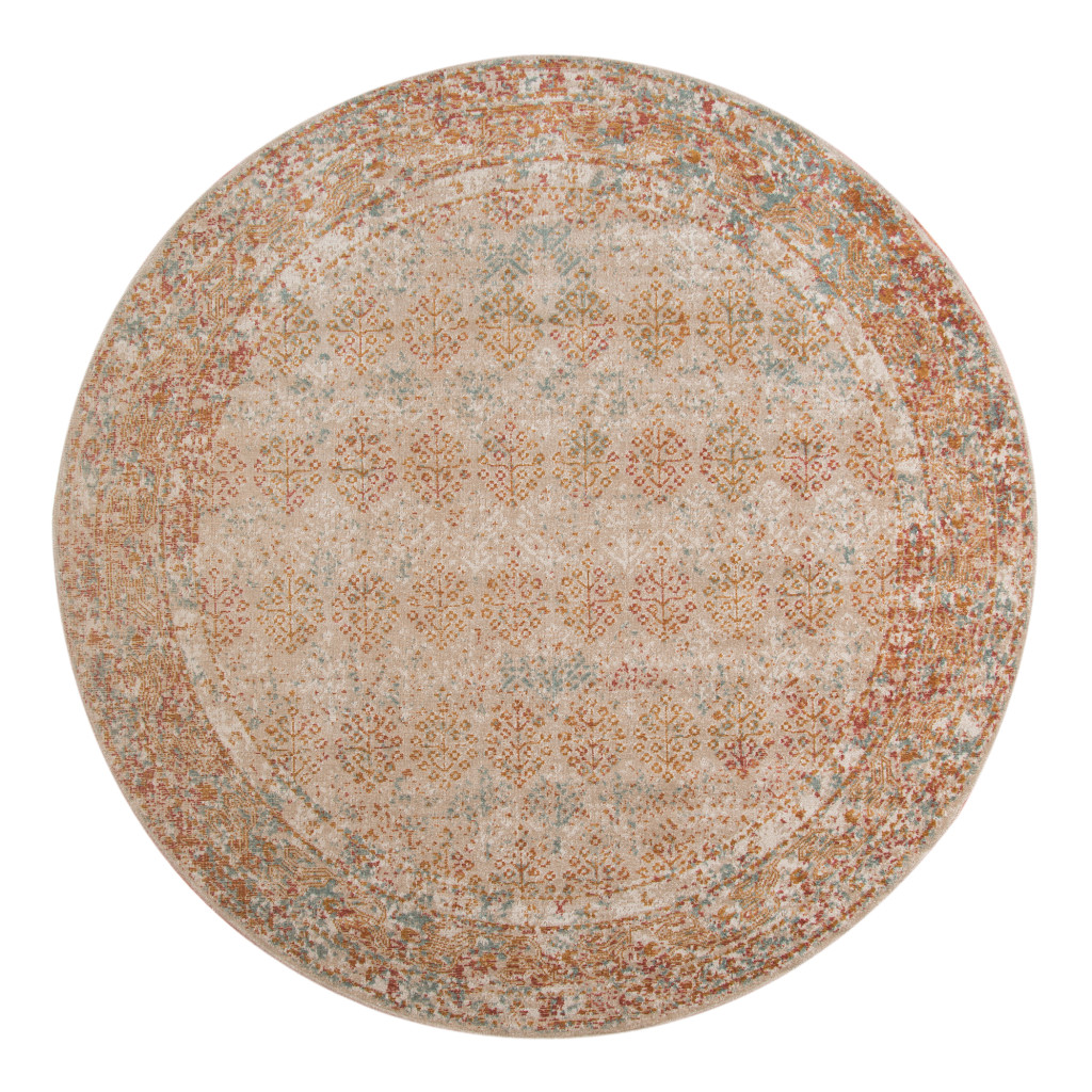 6' Beige Round Southwestern Power Loom Area Rug With Fringe-532075-1