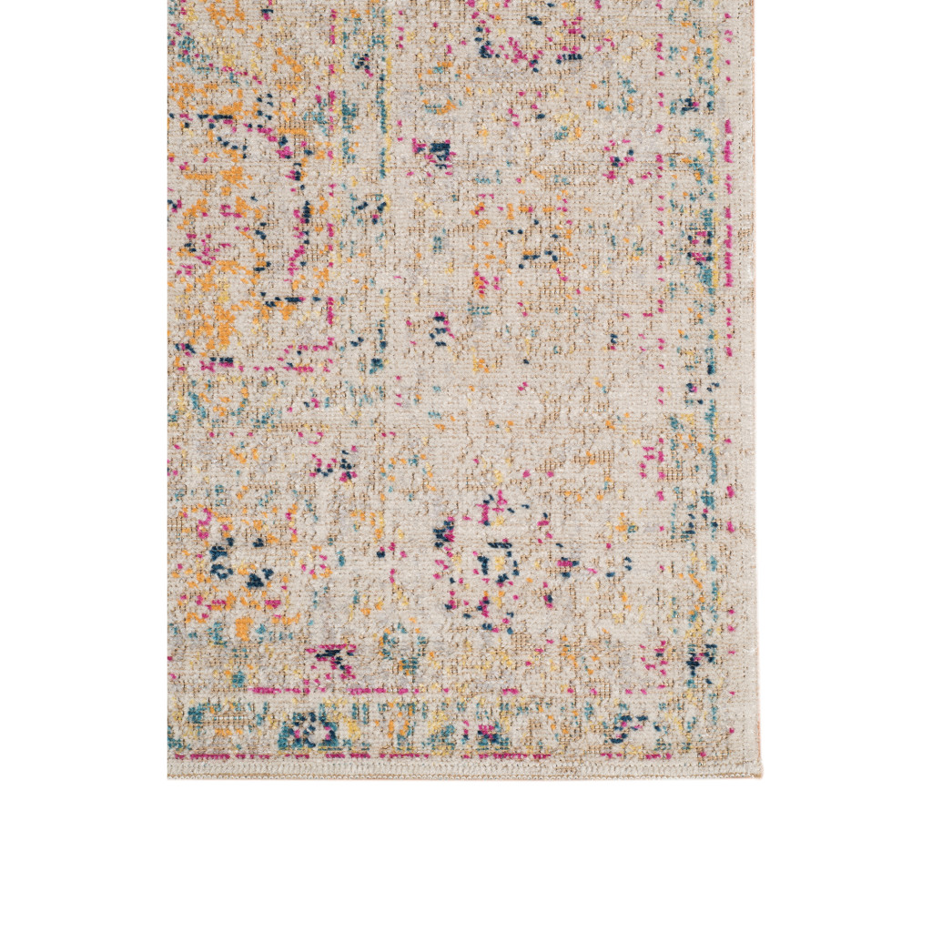 7" Ivory Navy and Yellow Oriental Power Loom Runner Rug