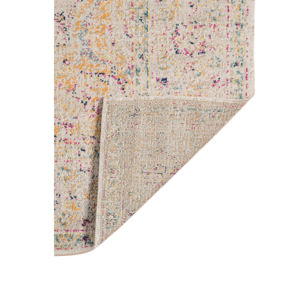 7" Ivory Navy and Yellow Oriental Power Loom Runner Rug