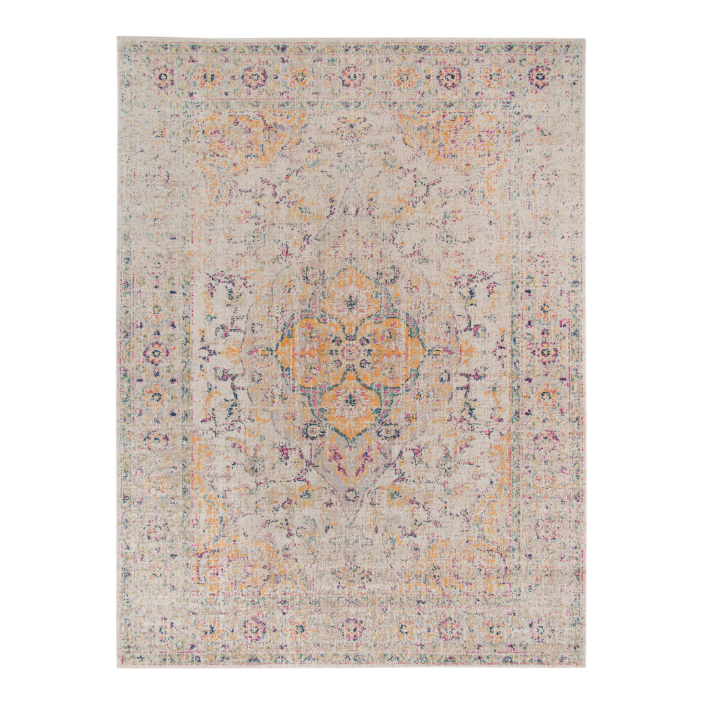 4' x 6' Yellow and Ivory Oriental Power Loom Distressed Area Rug-532081-1