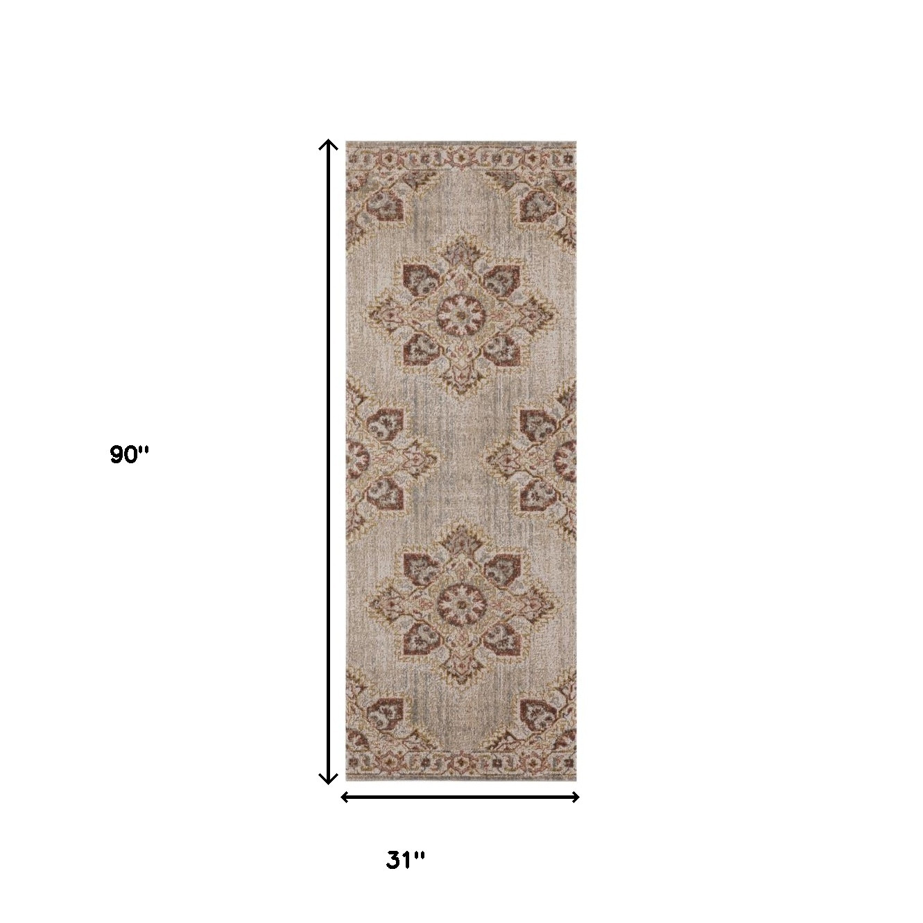 7" Beige and Rust Medallion Power Loom Runner Rug