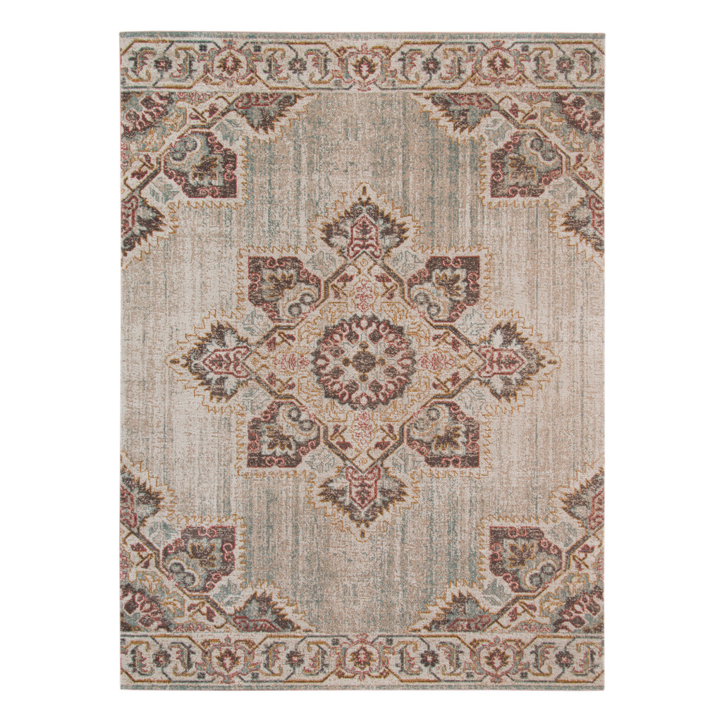 5' x 7' Beige Medallion Power Loom Area Rug With Fringe-532098-1