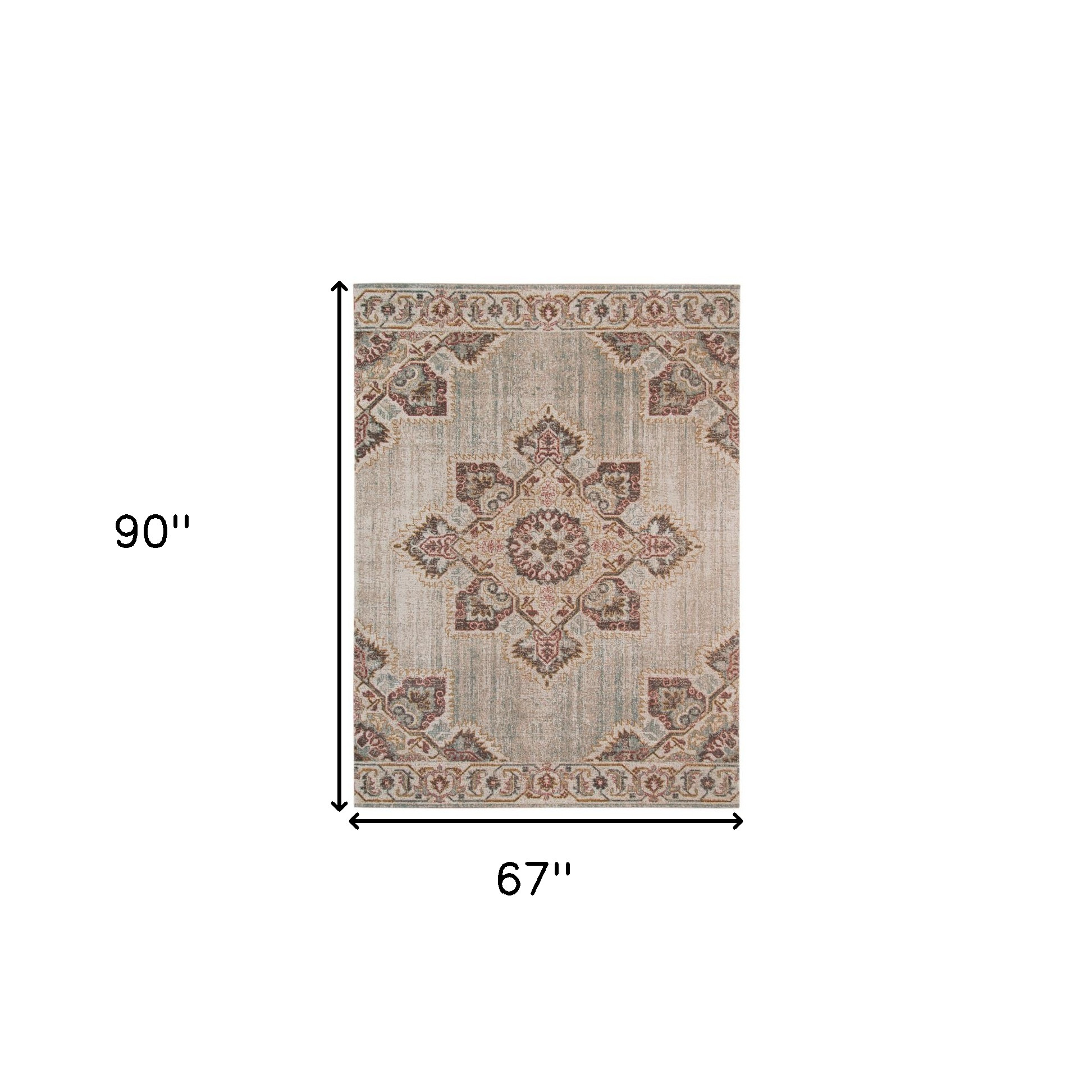 6" X 8" Beige and Rust Medallion Power Loom Area Rug