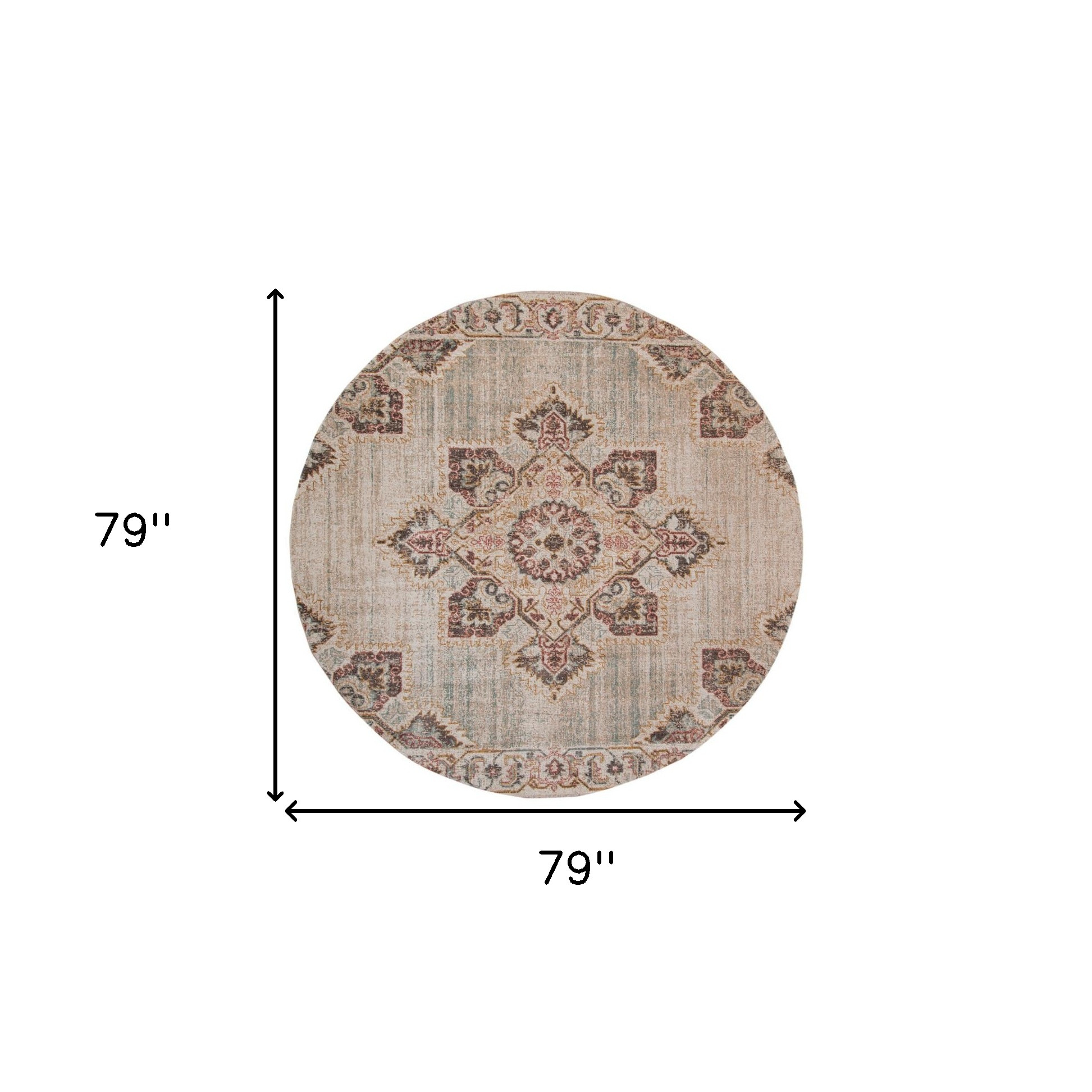 6" Beige and Rust Medallion Power Loom Round Rug