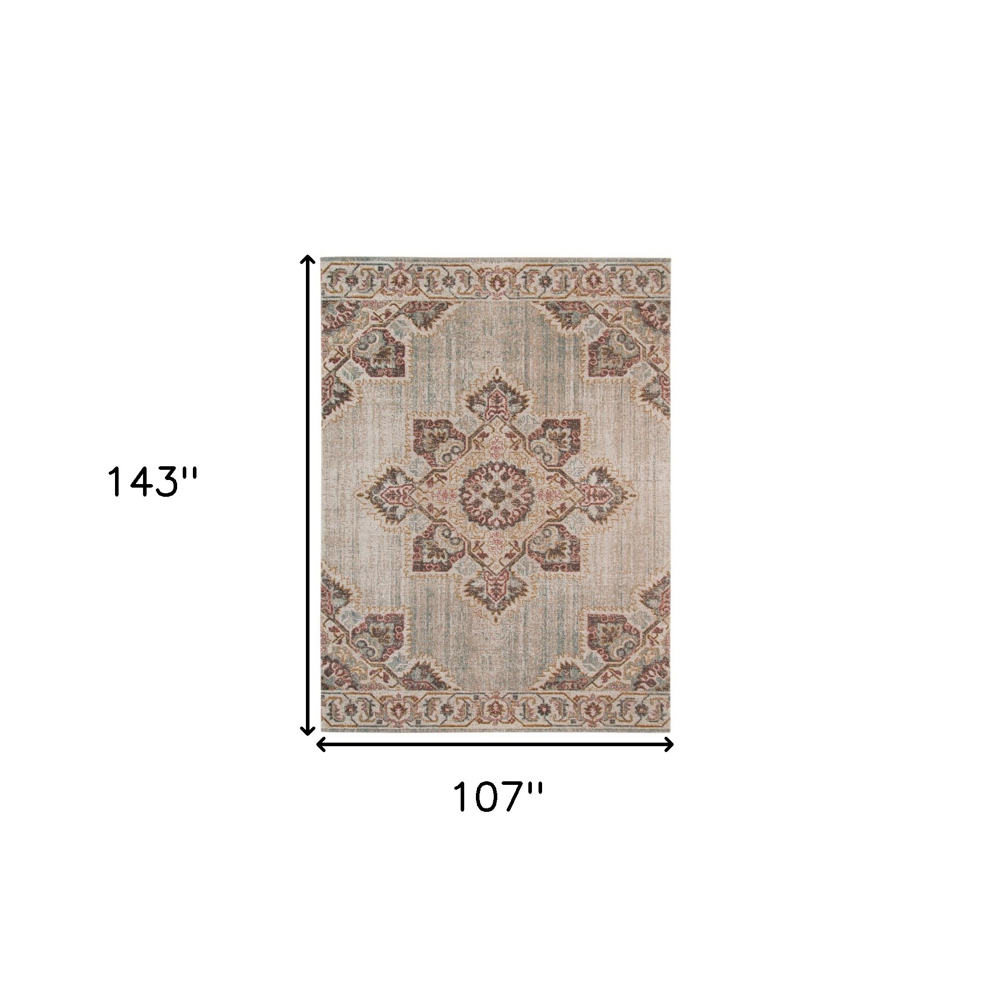 9" X 12" Beige and Rust Medallion Power Loom Area Rug