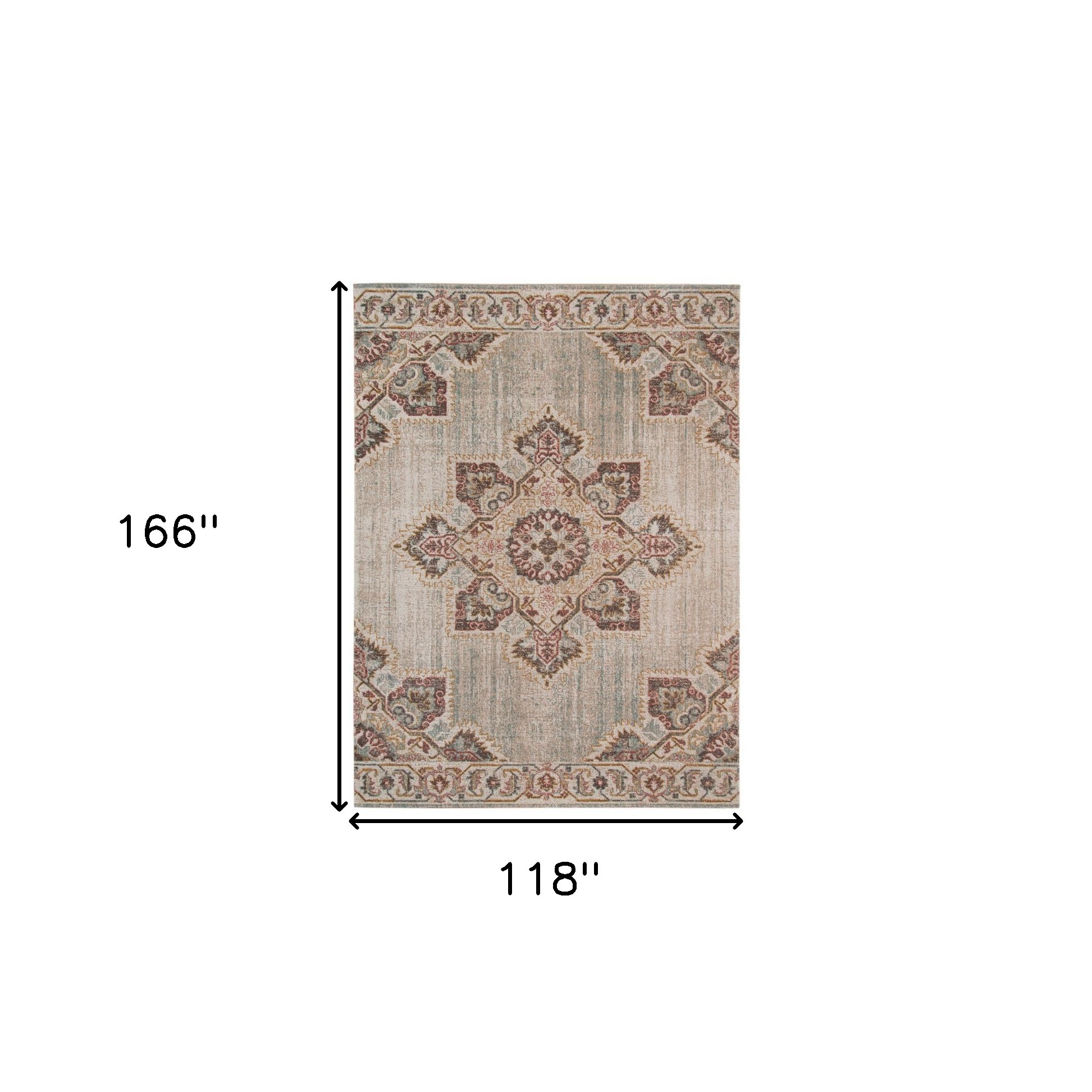 10" X 14" Beige and Rust Medallion Power Loom Area Rug