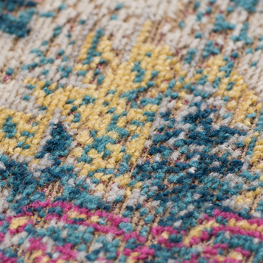 6" Yellow and Navy Medallion Power Loom Round Rug