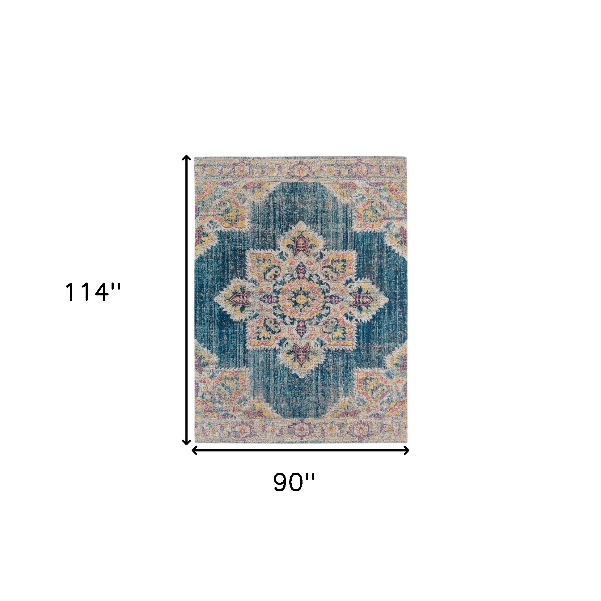 7" X 9" Yellow and Navy Medallion Power Loom Area Rug