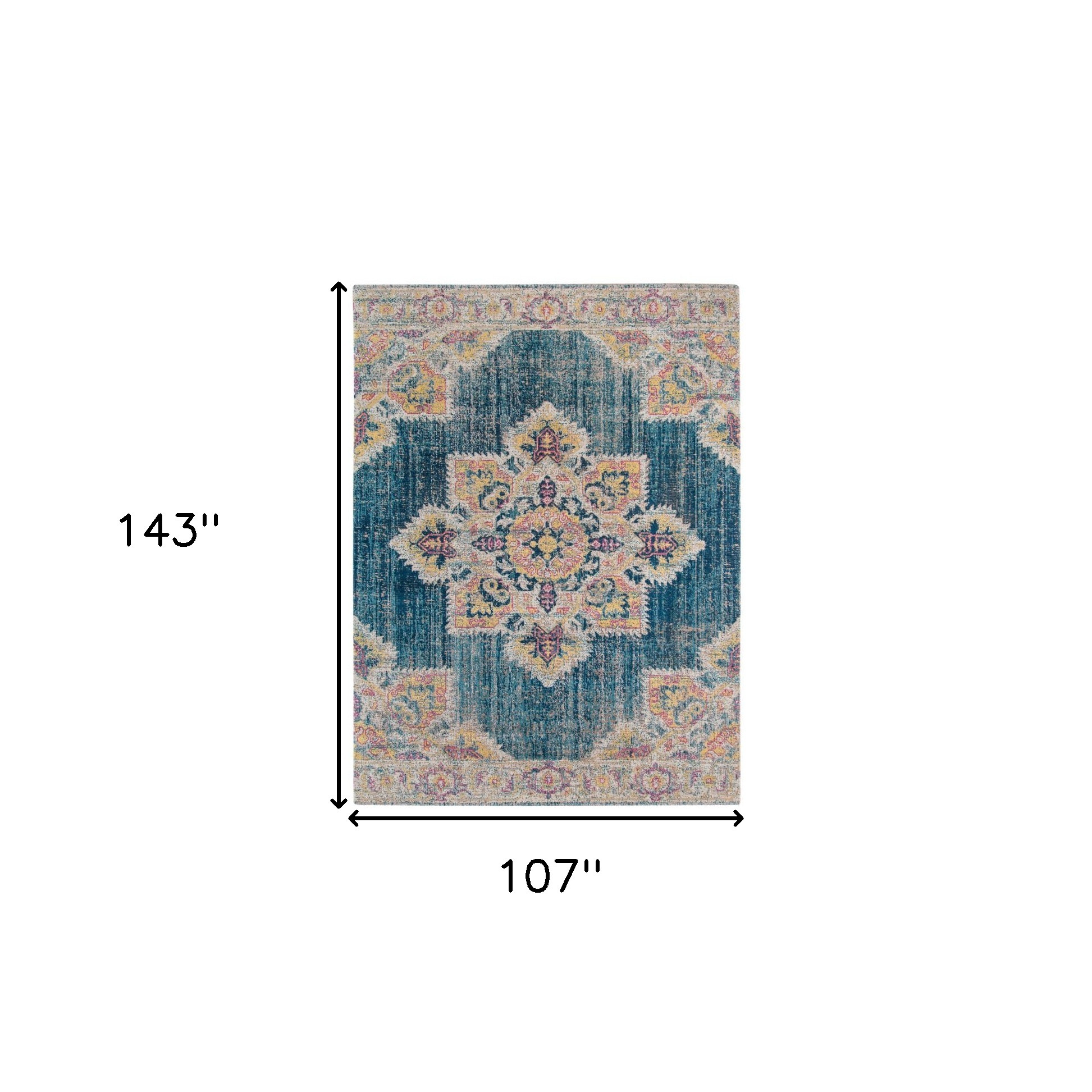9" X 12" Yellow and Navy Medallion Power Loom Area Rug