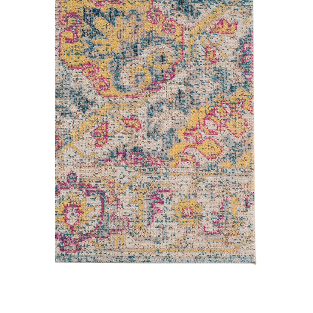 10" X 14" Yellow and Navy Medallion Power Loom Area Rug